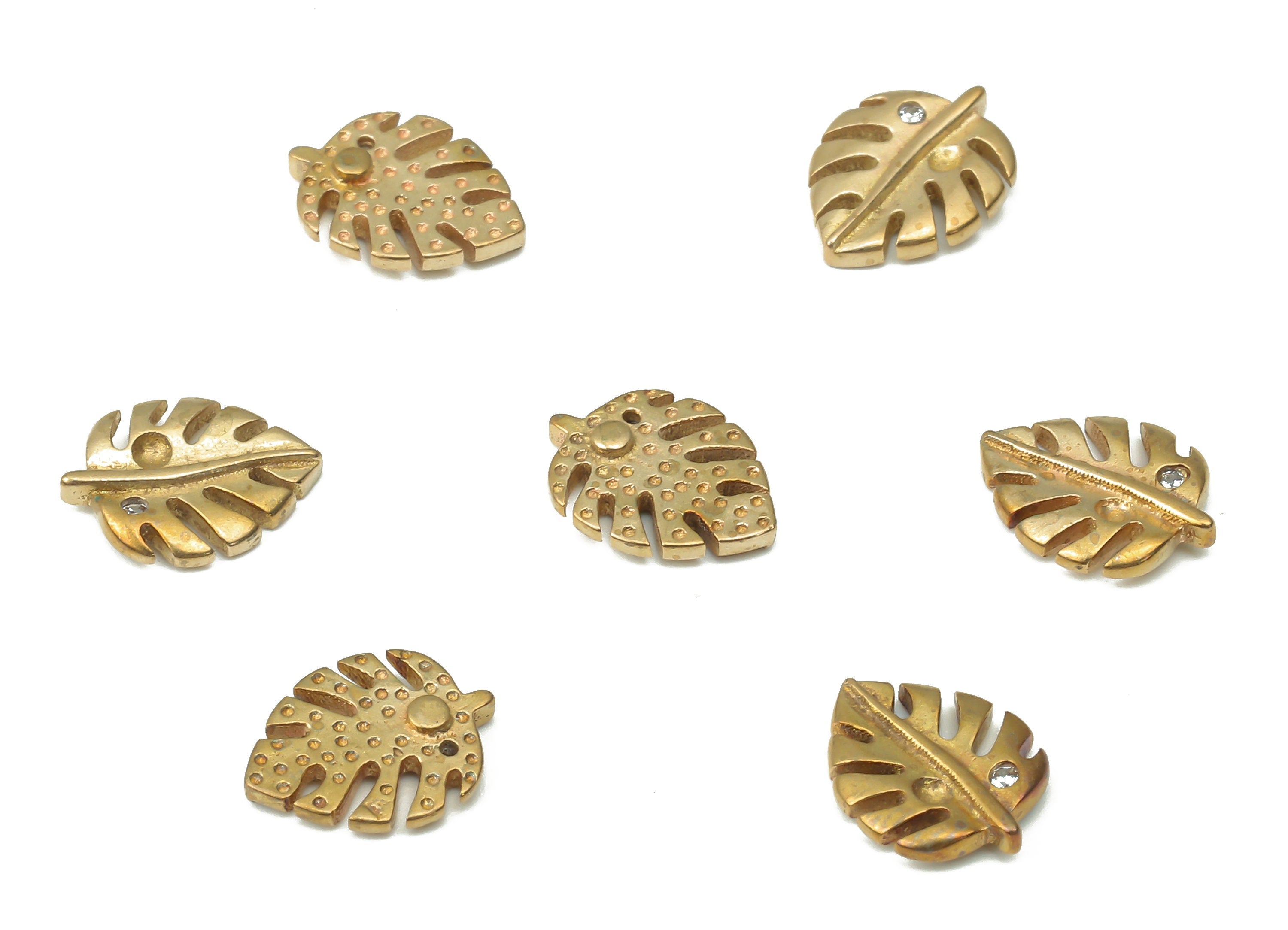 Brass Monstera Figure Earring with Zircons - Raw Brass Leaf Earrings - Earring Charms for Jewelry Making - 9.36x7.26x1.62mm - PP7456 - DOMEDBAZAAR