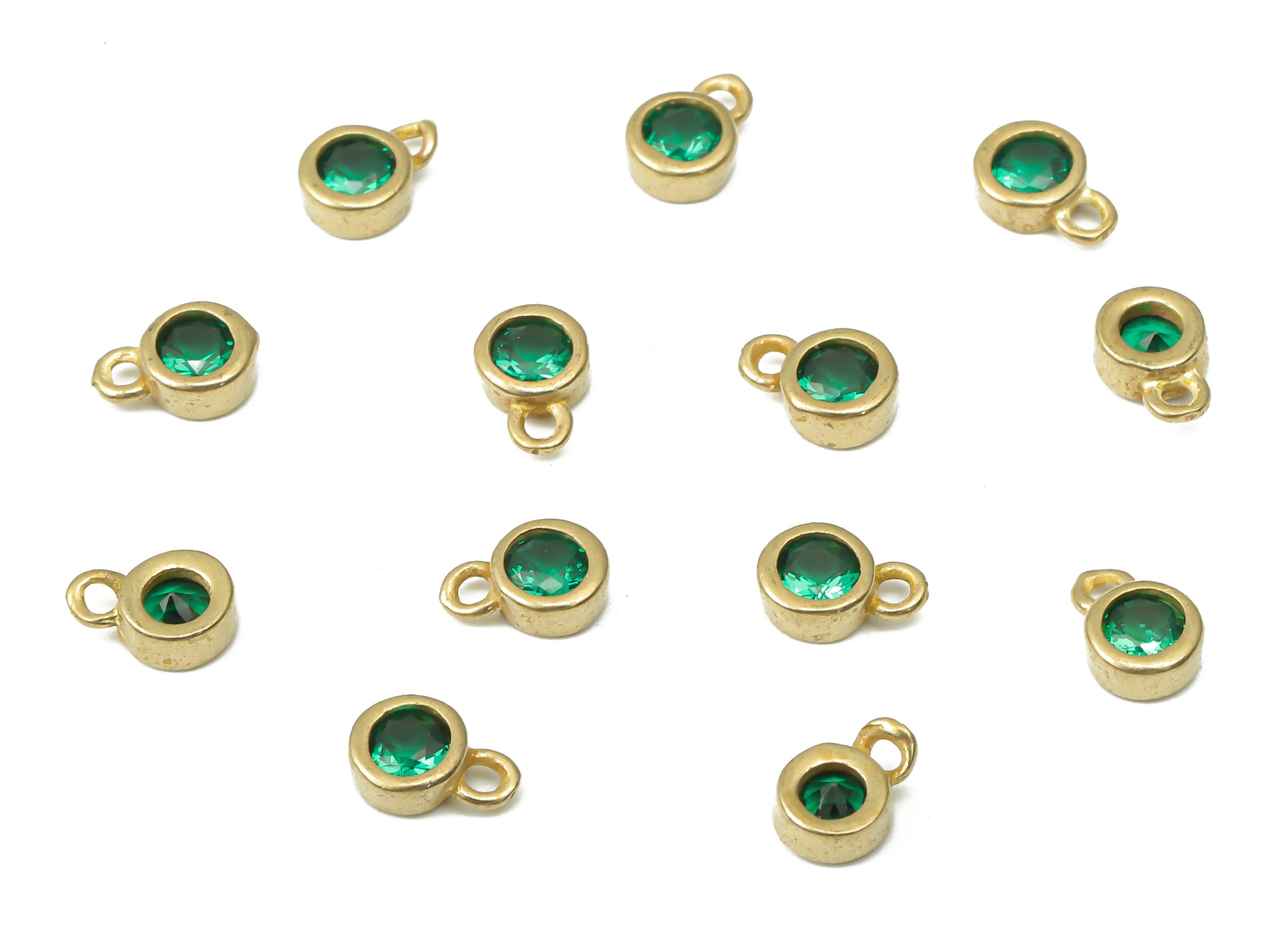 Brass Mini Round Bracelet Charms with Green Zircon - Raw Brass Mini Circle Pendant - Jewelry Making Supplies - 5.73x4.07x1.96mm - PP7429B - DOMEDBAZAAR