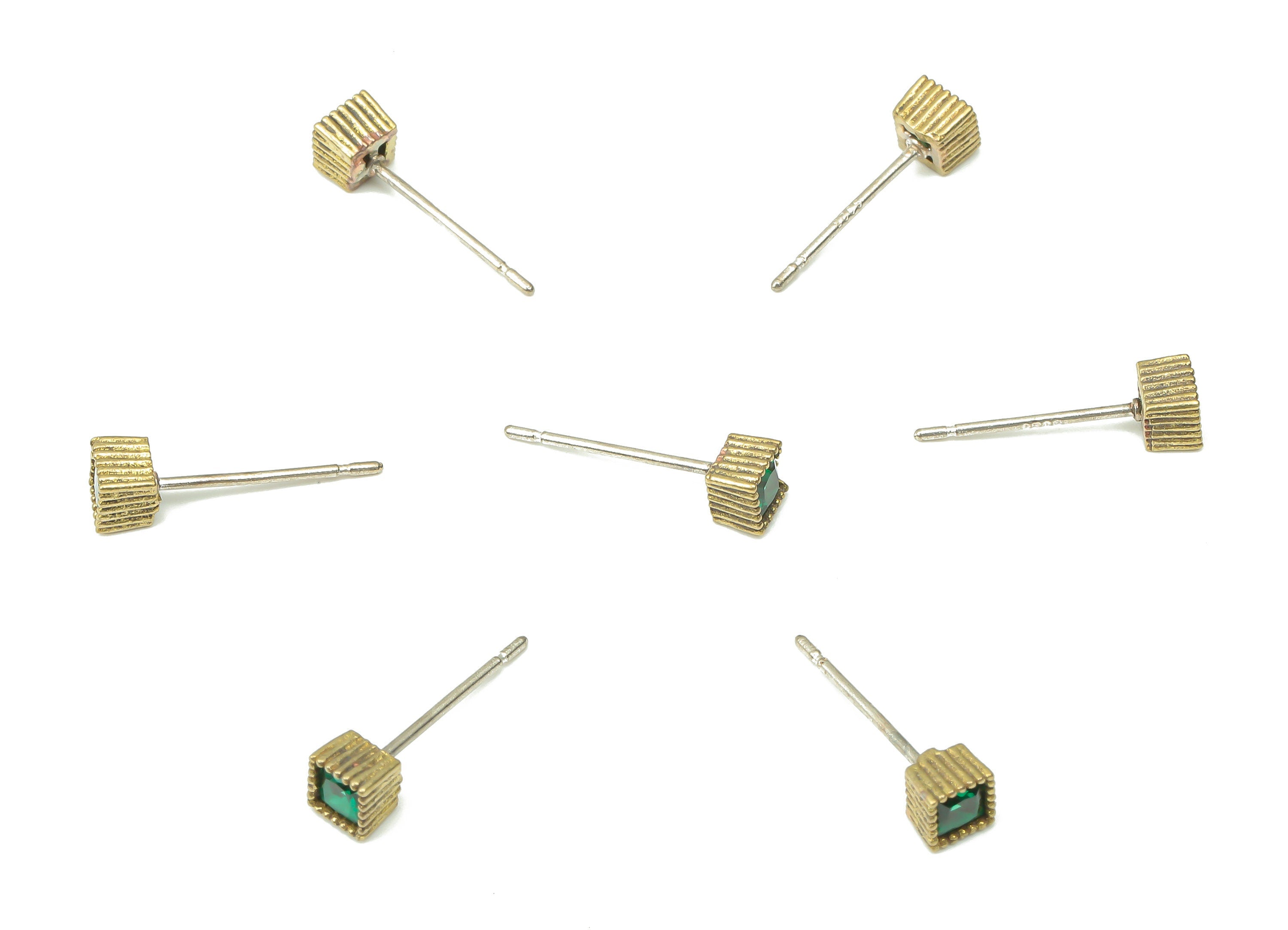 Brass Mini Square Cube Earring Stud with Zircon - Raw Brass Square Post - Imitation Silver Stud - Jewelry Supplies - 3.87x3.87x3.23mm-PP7441 - DOMEDBAZAAR