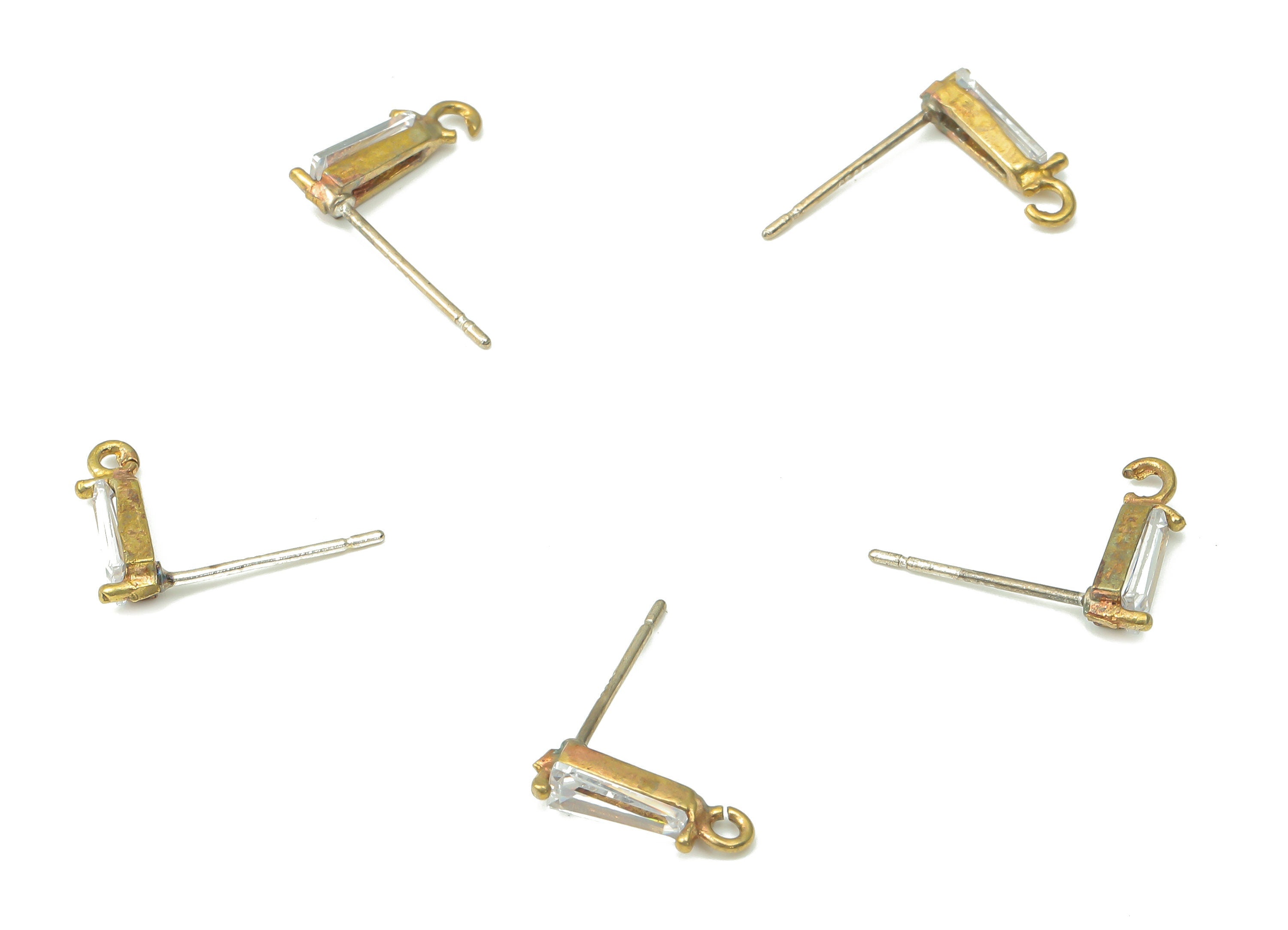 Brass Marquise Earring Stud with Zircon - Raw Brass Long Oval Post with Loop - Imitation Silver Stud - 11.03x2.95x2.4mm - PP7440 - DOMEDBAZAAR