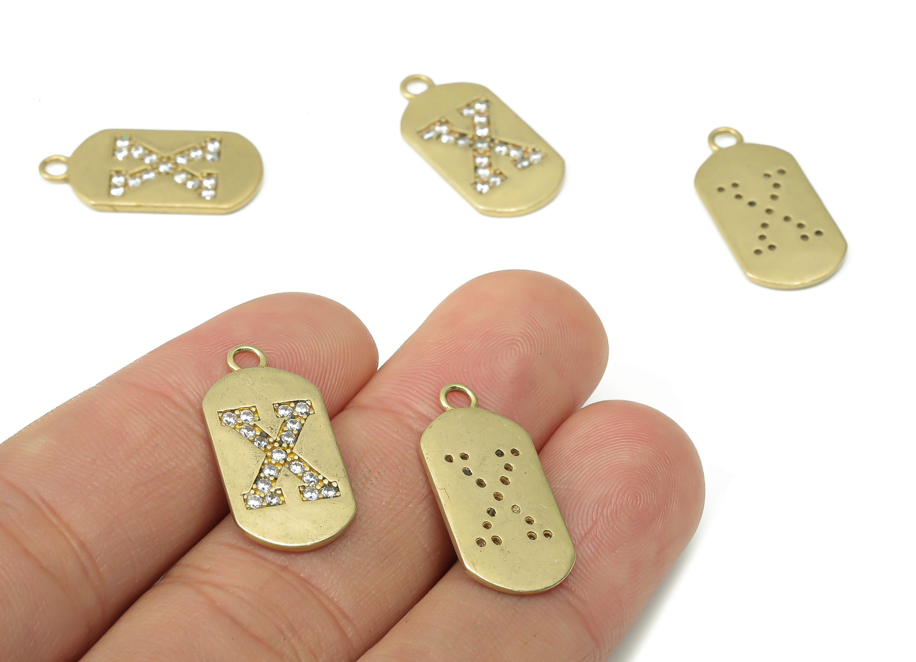Brass Long Oval Letter X Earring Charms with Zircons - Raw Brass Initial X Pendant - Jewelry Making Supplies - 23.45x11.2x1.57mm - PP7442X - DOMEDBAZAAR