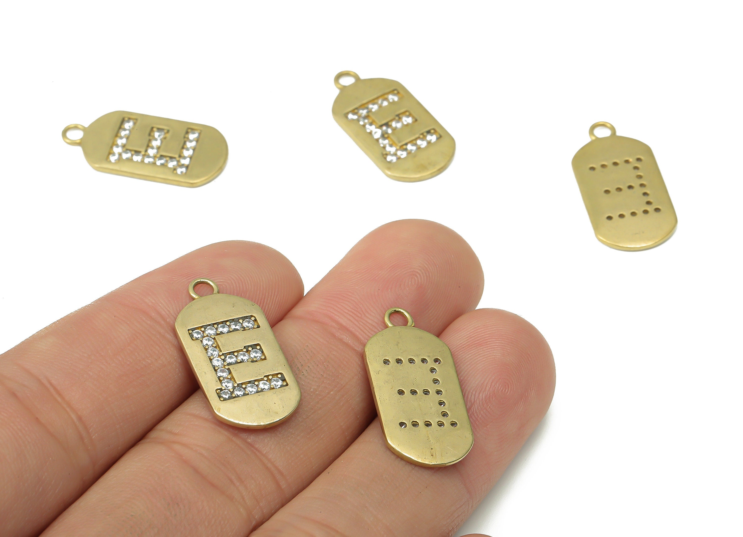 Brass Long Oval Letter E Earring Charms with Zircons - Raw Brass Initial E Pendant - Jewelry Making Supplies - 23.45x11.2x1.57mm - PP7442E - DOMEDBAZAAR