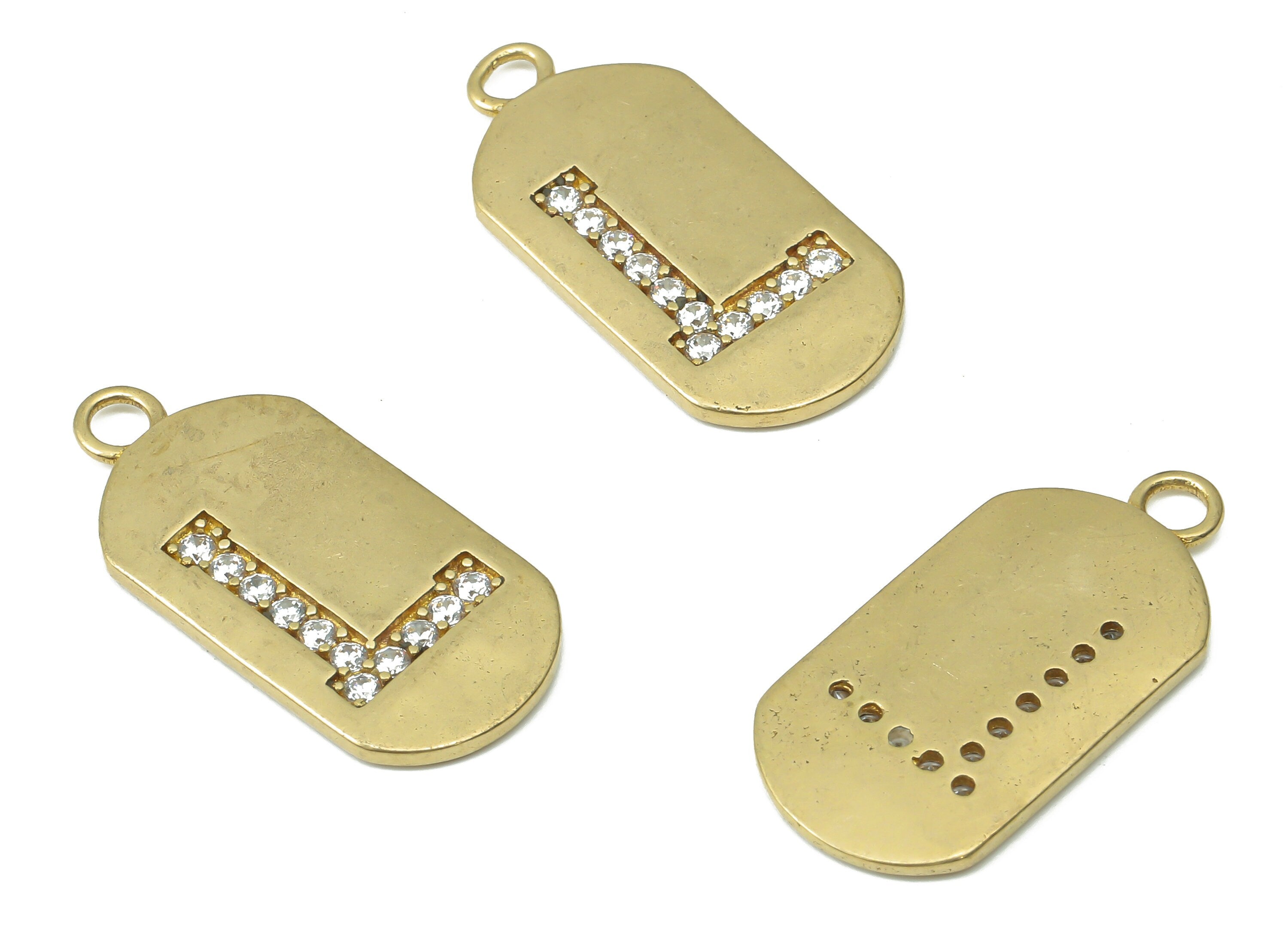 Brass Long Oval Letter L Earring Charms with Zircons - Raw Brass Initial L Pendant - Jewelry Making Supplies - 23.45x11.2x1.57mm - PP7442L - DOMEDBAZAAR