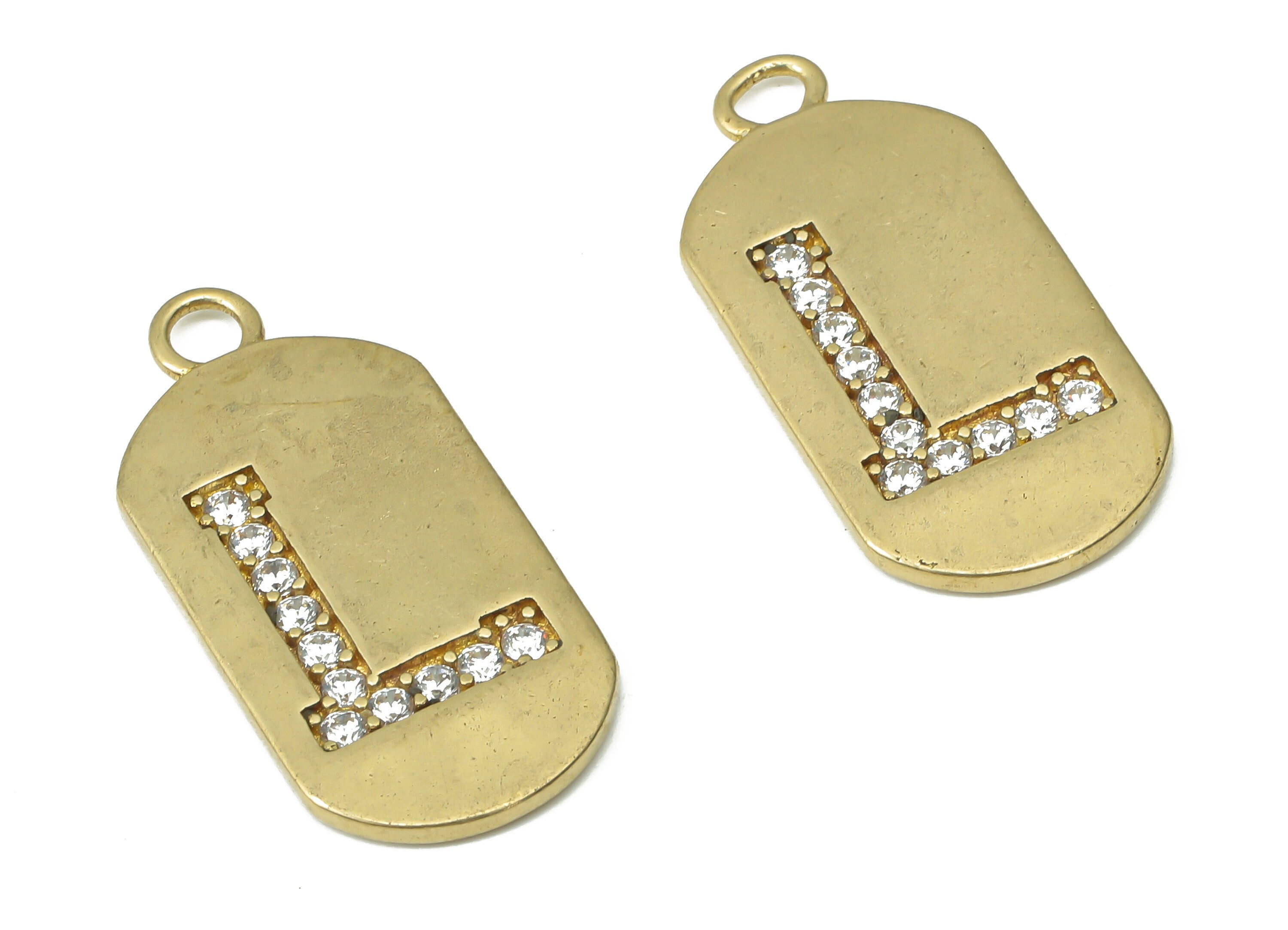Brass Long Oval Letter L Earring Charms with Zircons - Raw Brass Initial L Pendant - Jewelry Making Supplies - 23.45x11.2x1.57mm - PP7442L - DOMEDBAZAAR
