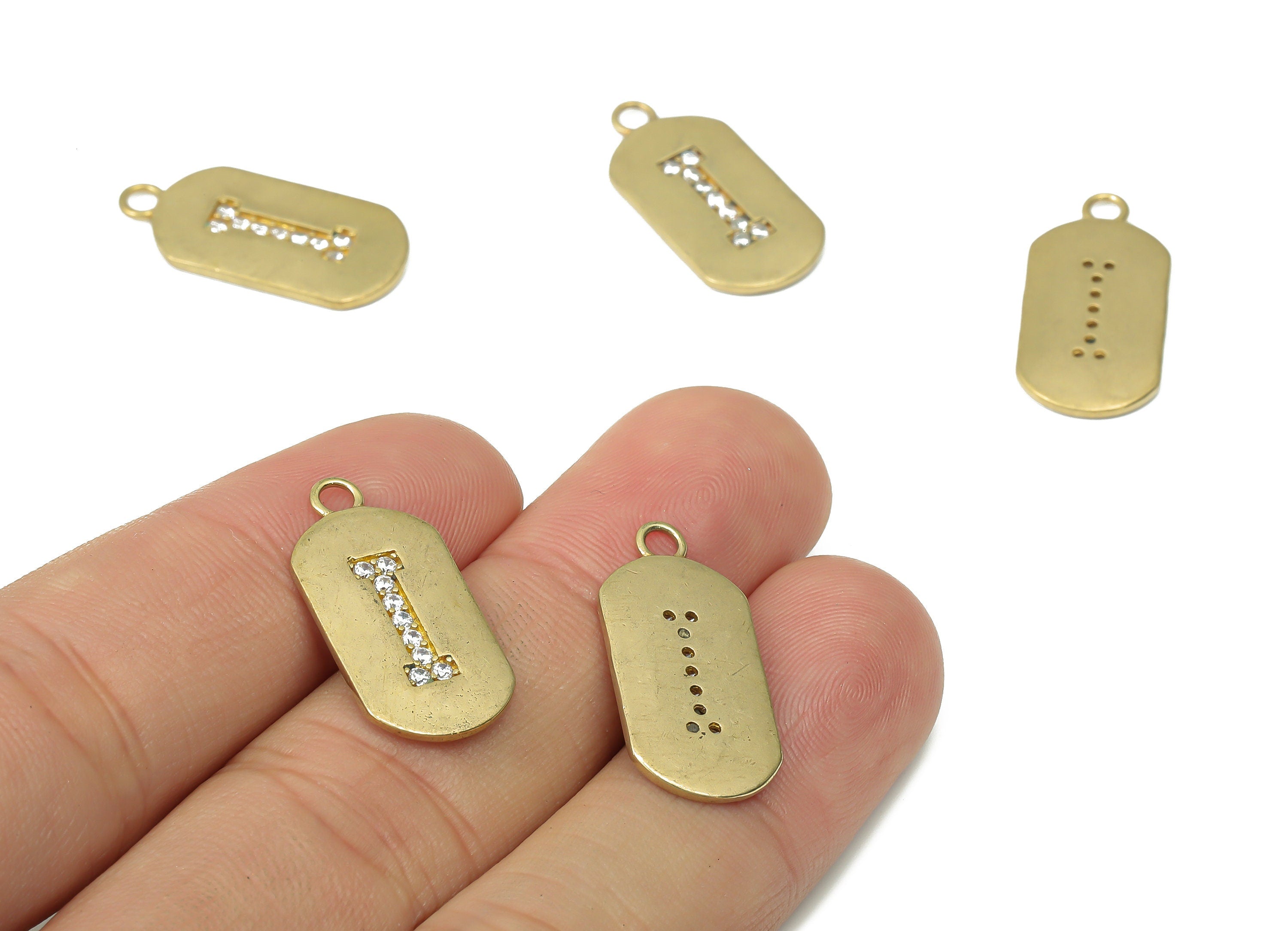 Brass Long Oval Letter I Earring Charms with Zircons - Raw Brass Initial I Pendant - Jewelry Making Supplies - 23.45x11.2x1.57mm - PP7442I - DOMEDBAZAAR