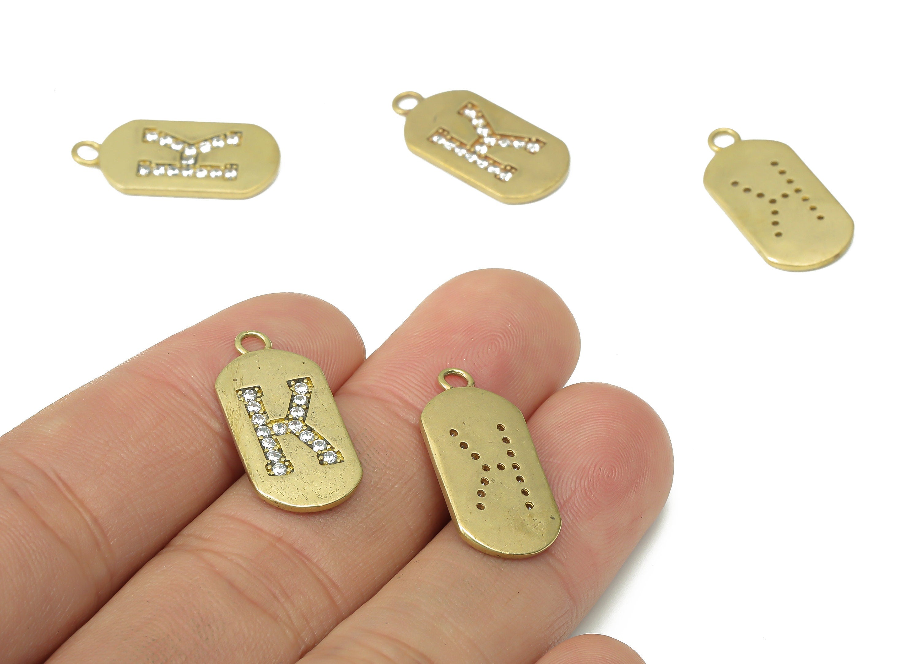 Brass Long Oval Letter K Earring Charms with Zircons - Raw Brass Initial K Pendant - Jewelry Making Supplies - 23.45x11.2x1.57mm - PP7442K - DOMEDBAZAAR