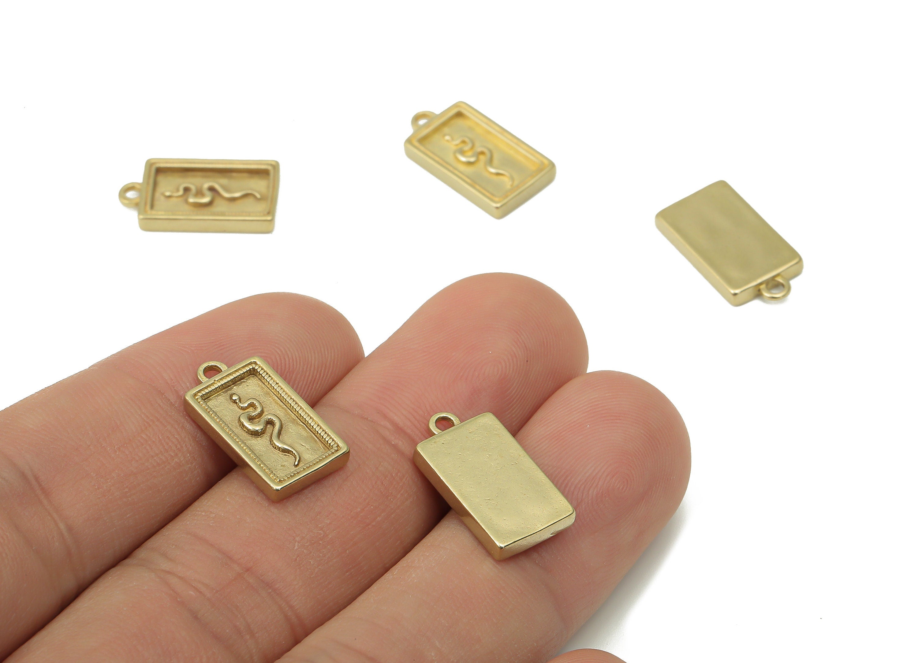 Brass Rectangle Snake Earring Charms - Raw Brass Snake Rectangle Pendant - Earring Charms for Jewelry Making - 17x9.11x2.2mm - PP7426 - DOMEDBAZAAR