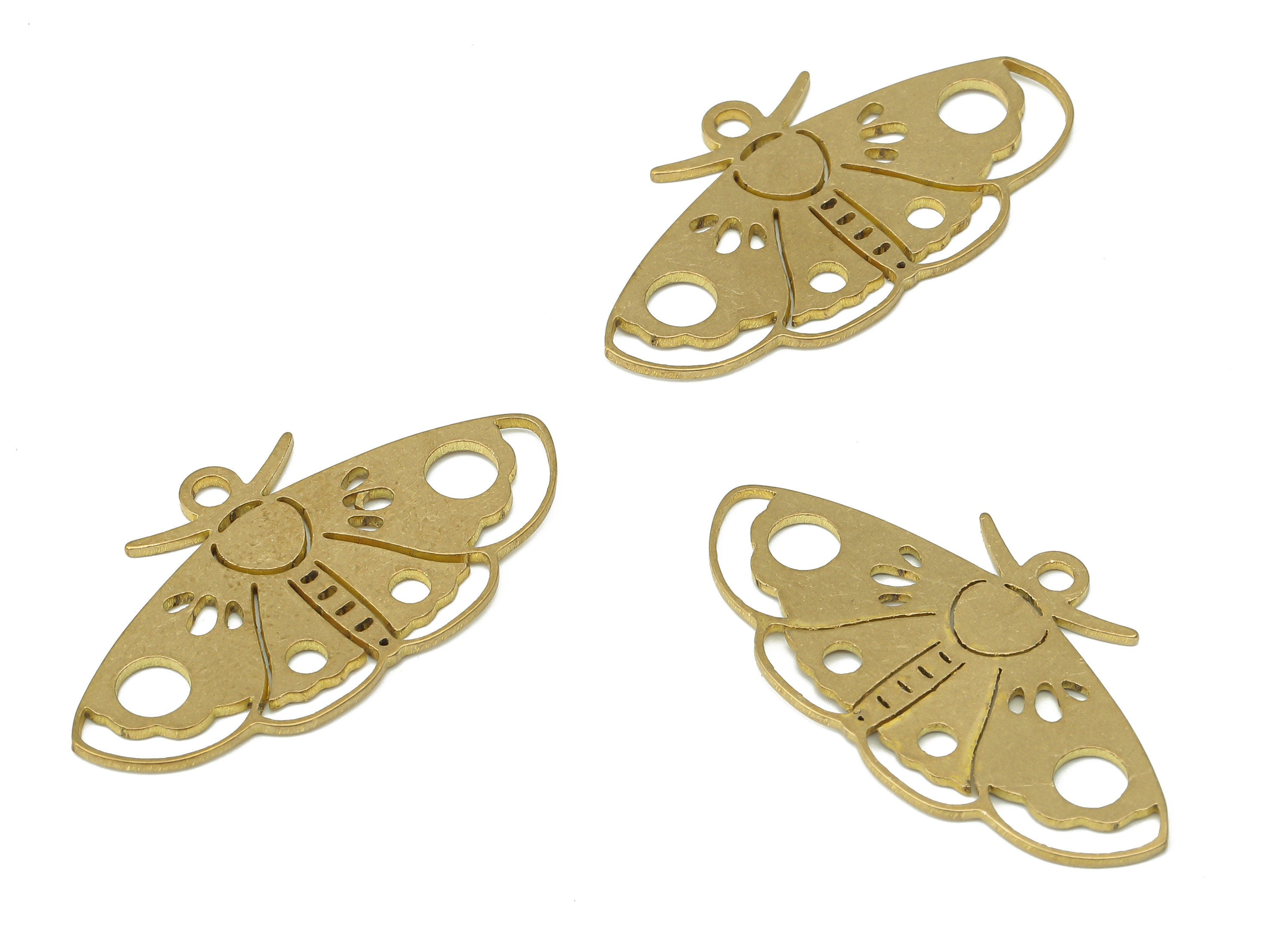 Brass Moth Earring Charms - Raw Brass Moth Pendant - Earring Charms for Jewelry Making - 34.73x18.94x0.86mm - PPA3801 - DOMEDBAZAAR
