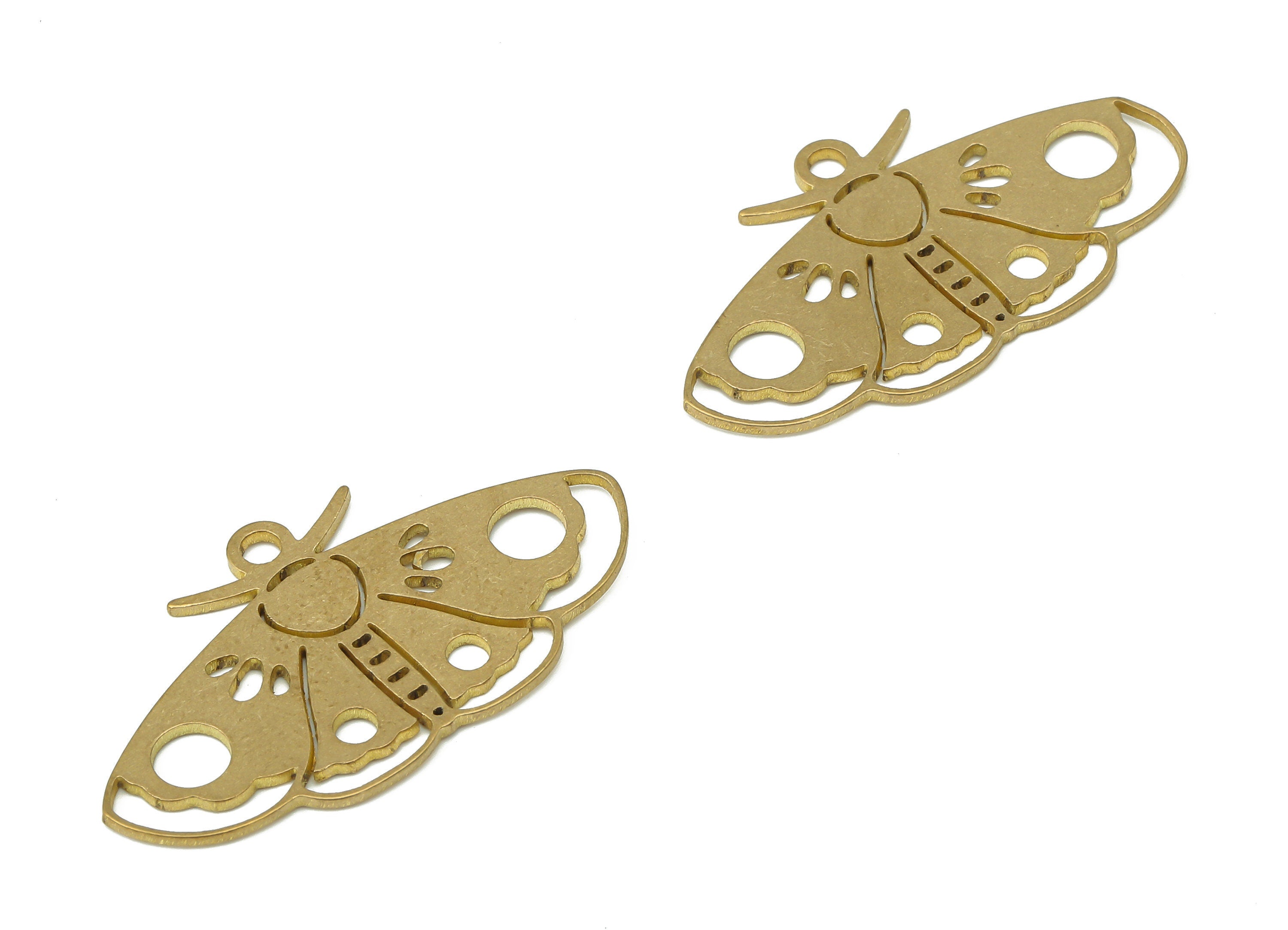 Brass Moth Earring Charms - Raw Brass Moth Pendant - Earring Charms for Jewelry Making - 34.73x18.94x0.86mm - PPA3801 - DOMEDBAZAAR