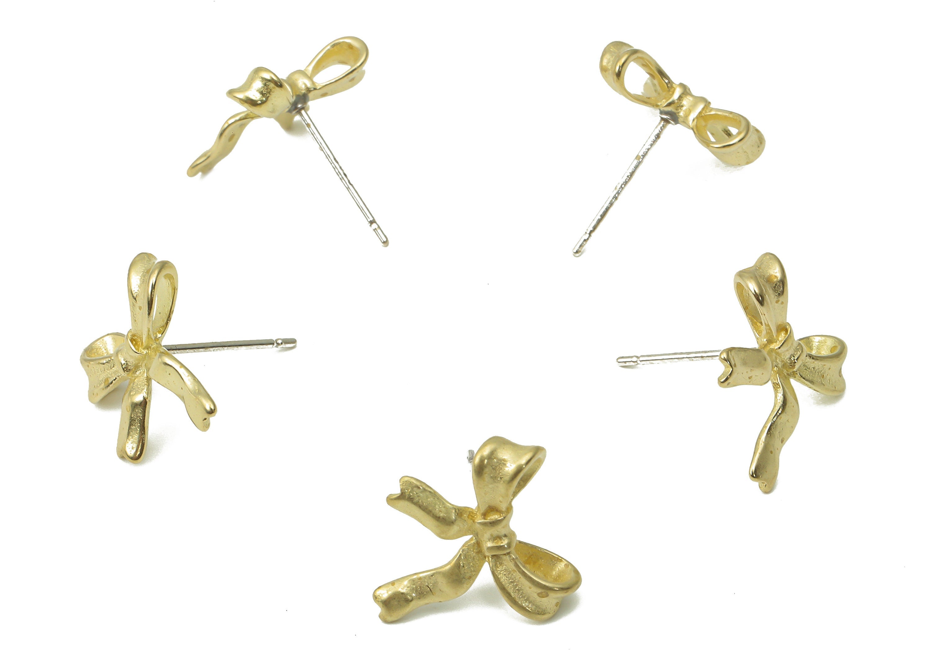 Brass Bow-Knot Earring Stud - Raw Brass Bow Tie Earring Post - Imitation Silver Stud - Jewelry Supplies - 15.64x11.77x2.78mm - PP7413 - DOMEDBAZAAR