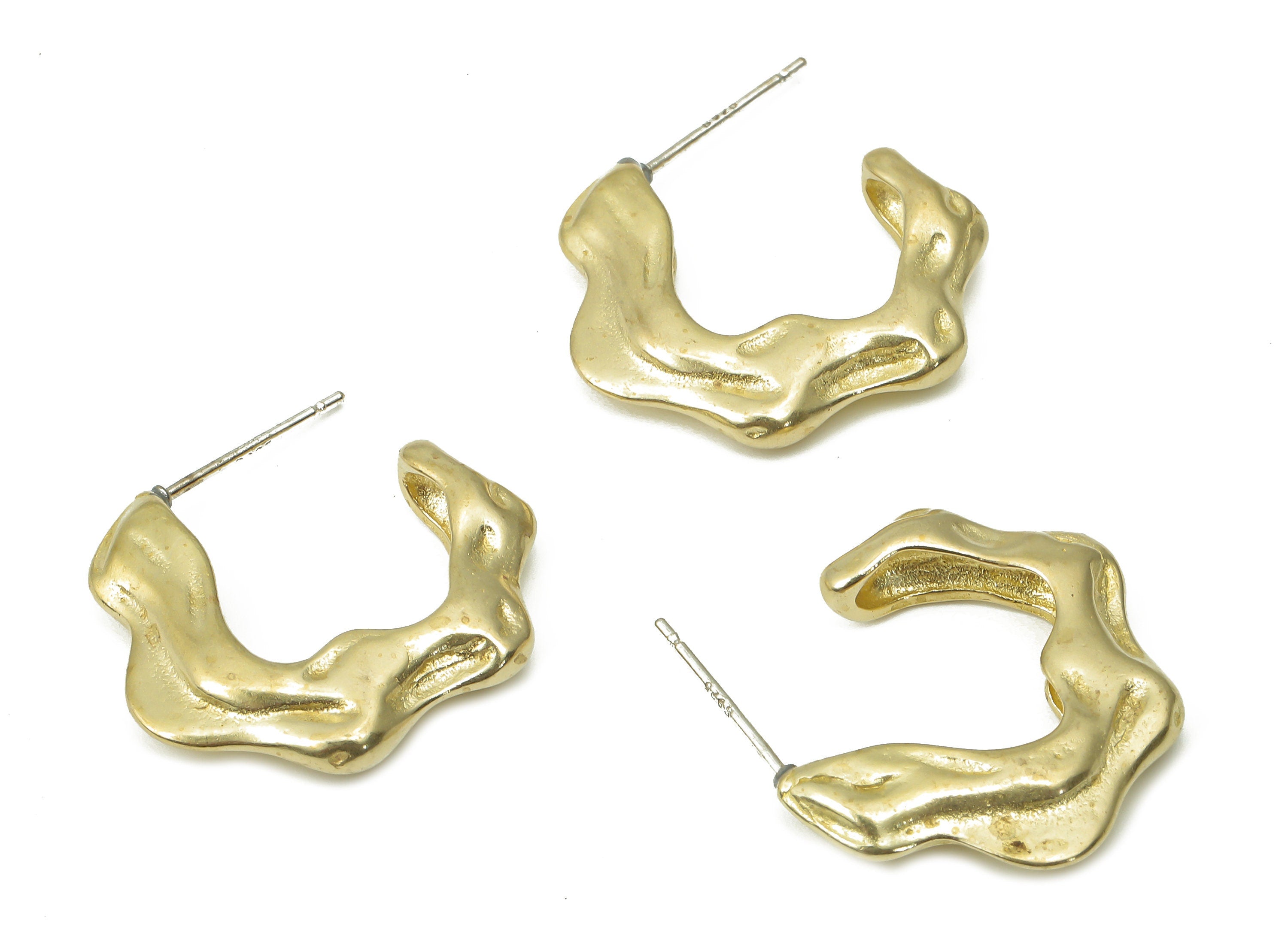 Brass C Open Hoop Earring Stud with Loop - Raw Brass C Bamboo Post - Open Hoop Stud - Imitation Silver Stud - 22.25x3.98x4.2mm - PP7417 - DOMEDBAZAAR