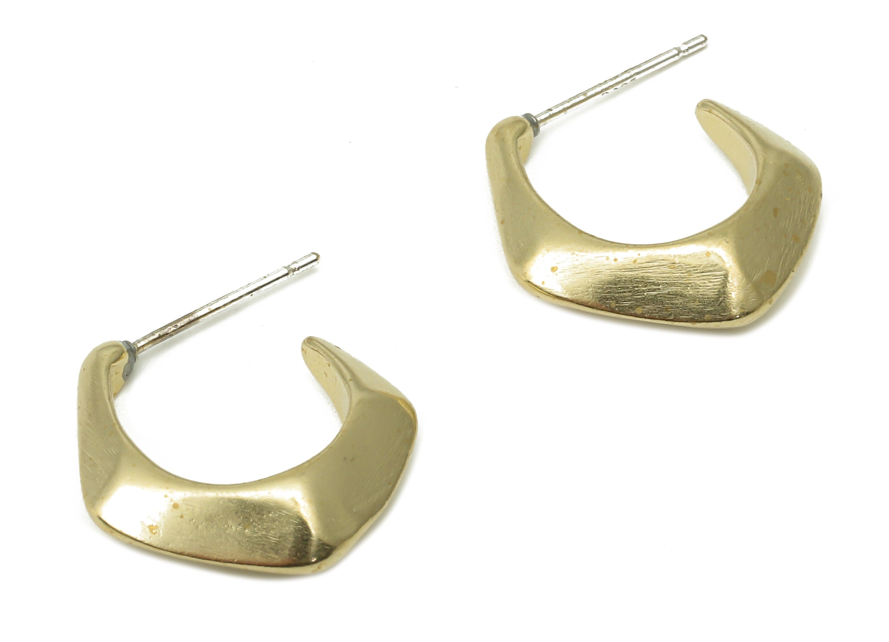 Brass C Open Hexagon Hoop Earring Stud - Raw Brass C Bamboo Post - Open Hoop Stud - Imitation Silver Stud - 18.95x15.8x5.36mm - PP7407 - DOMEDBAZAAR