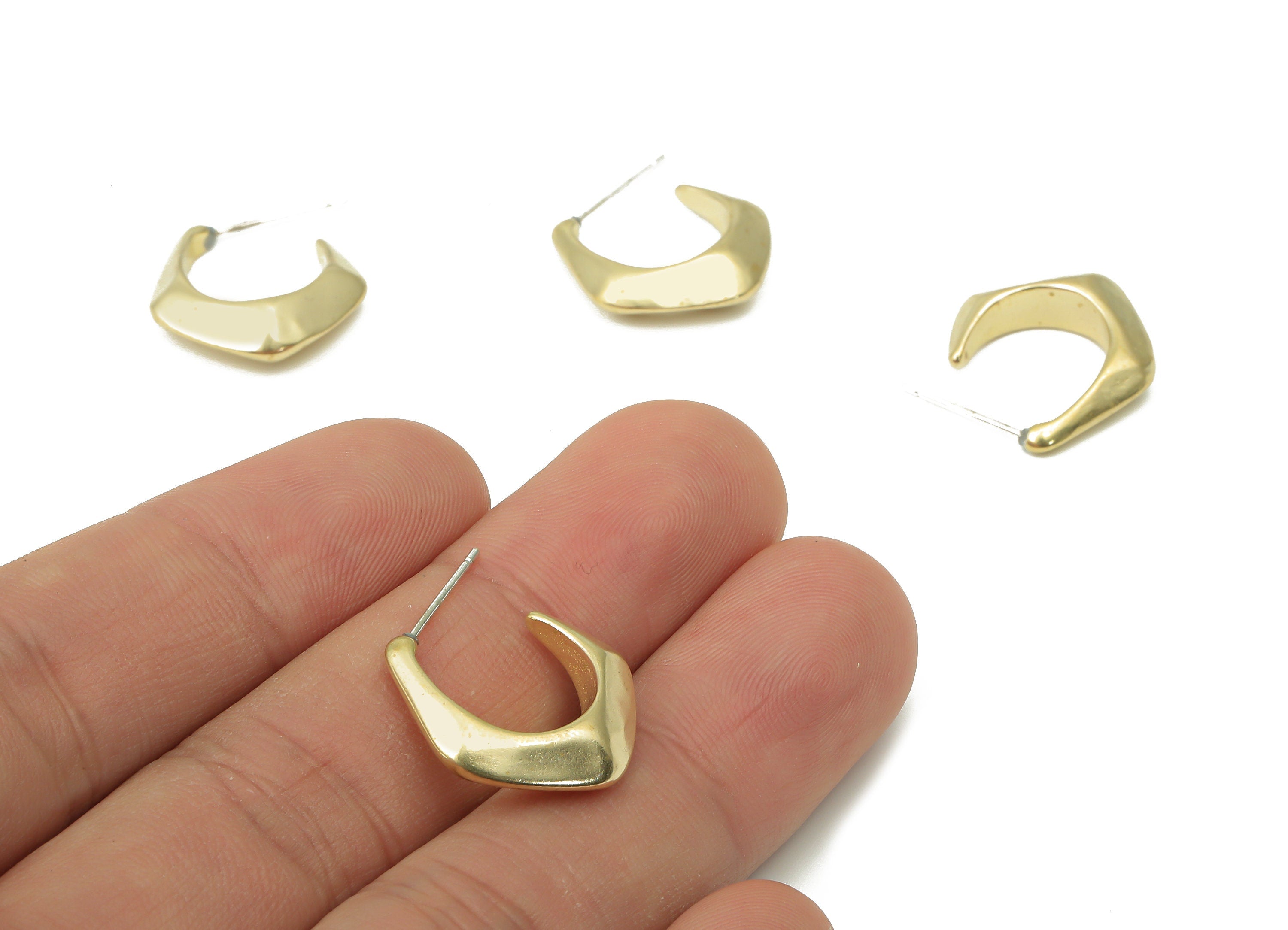 Brass C Open Hexagon Hoop Earring Stud - Raw Brass C Bamboo Post - Open Hoop Stud - Imitation Silver Stud - 18.95x15.8x5.36mm - PP7407 - DOMEDBAZAAR