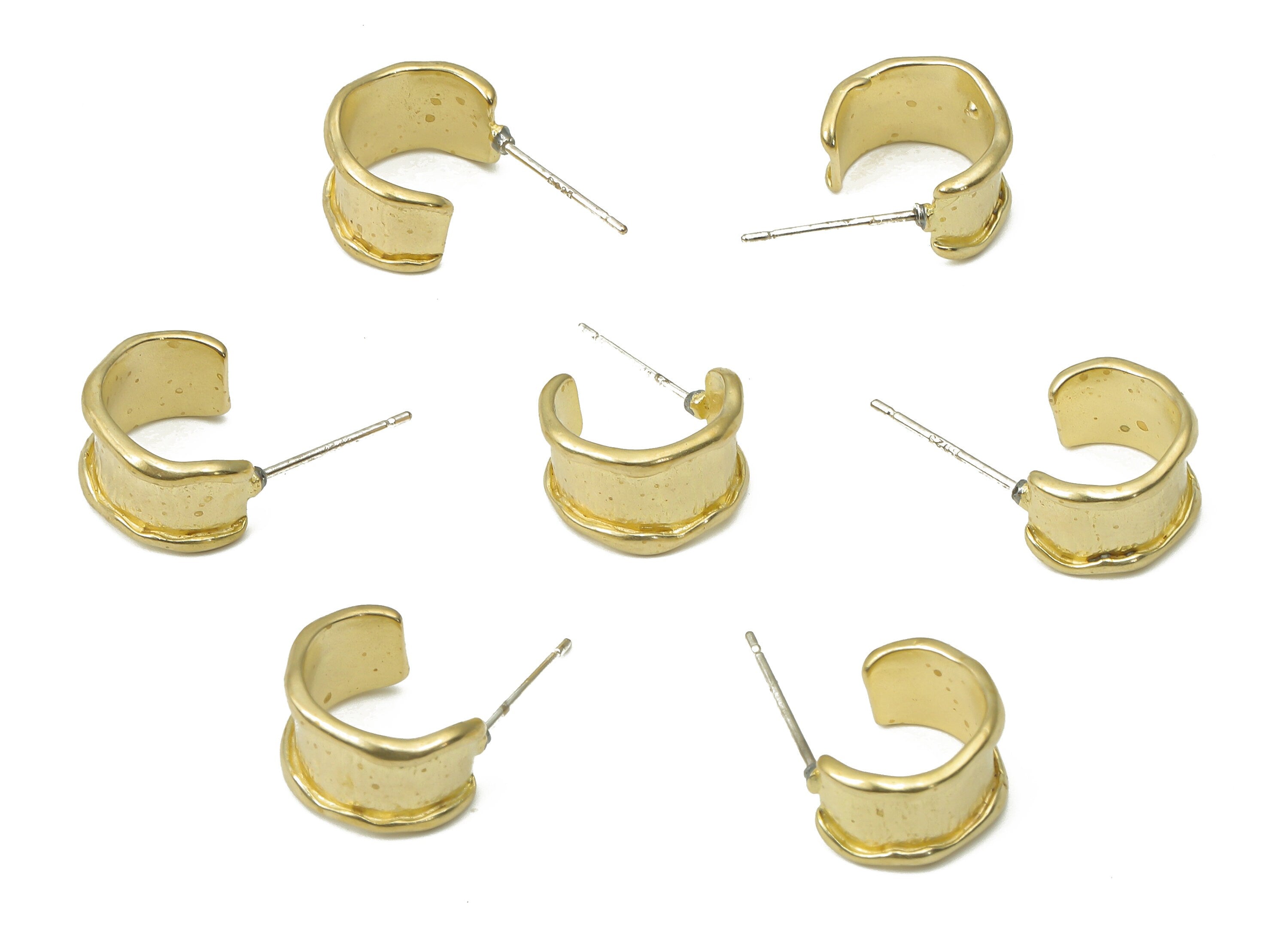 Brass C Open Hoop Earring Stud - Raw Brass C Hoop Earring Post - Open Hoop Stud - Imitation Silver Stud - 12.78x8.4x1.5mm - PP7406 - DOMEDBAZAAR