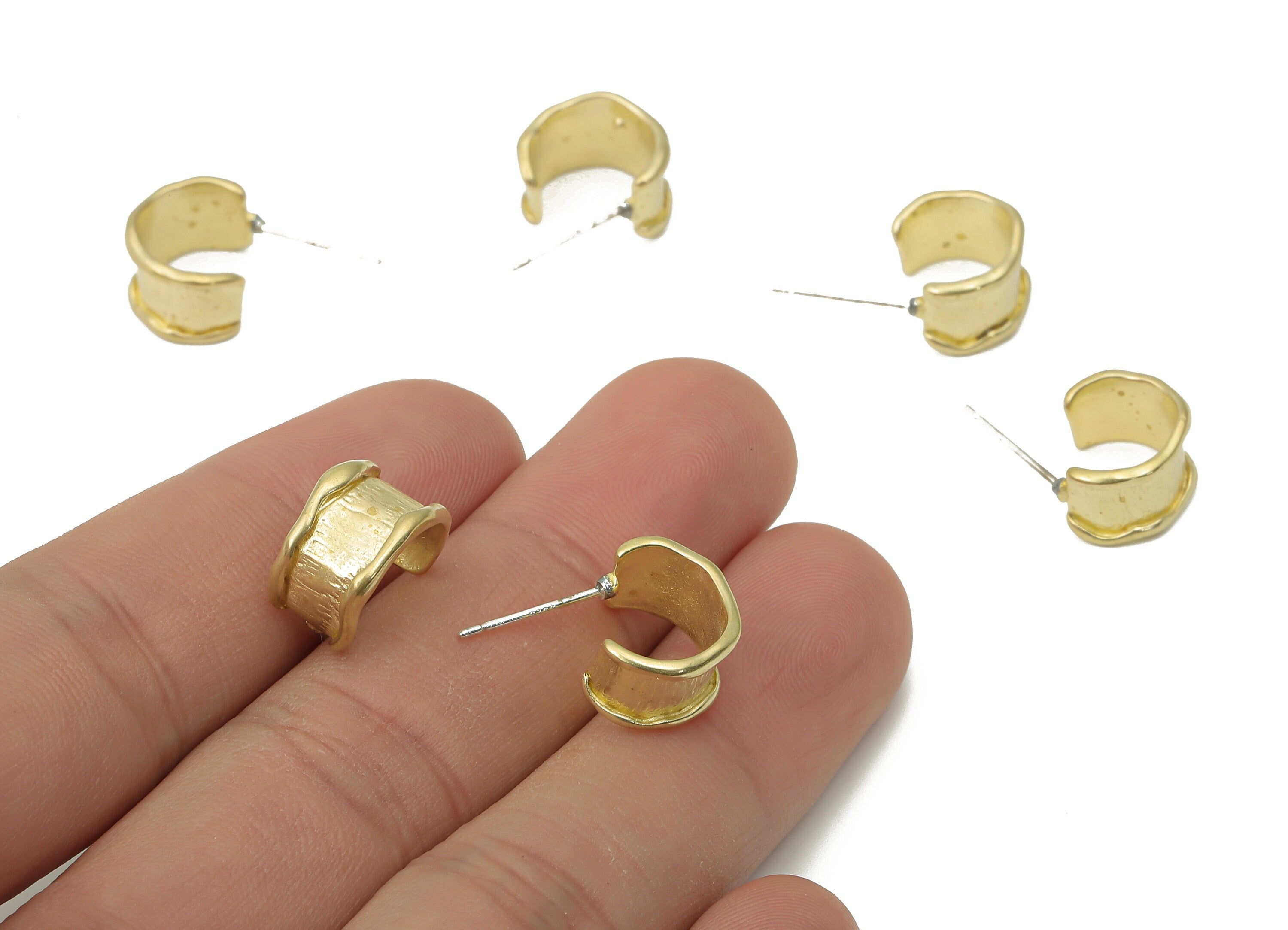 Brass C Open Hoop Earring Stud - Raw Brass C Hoop Earring Post - Open Hoop Stud - Imitation Silver Stud - 12.78x8.4x1.5mm - PP7406 - DOMEDBAZAAR