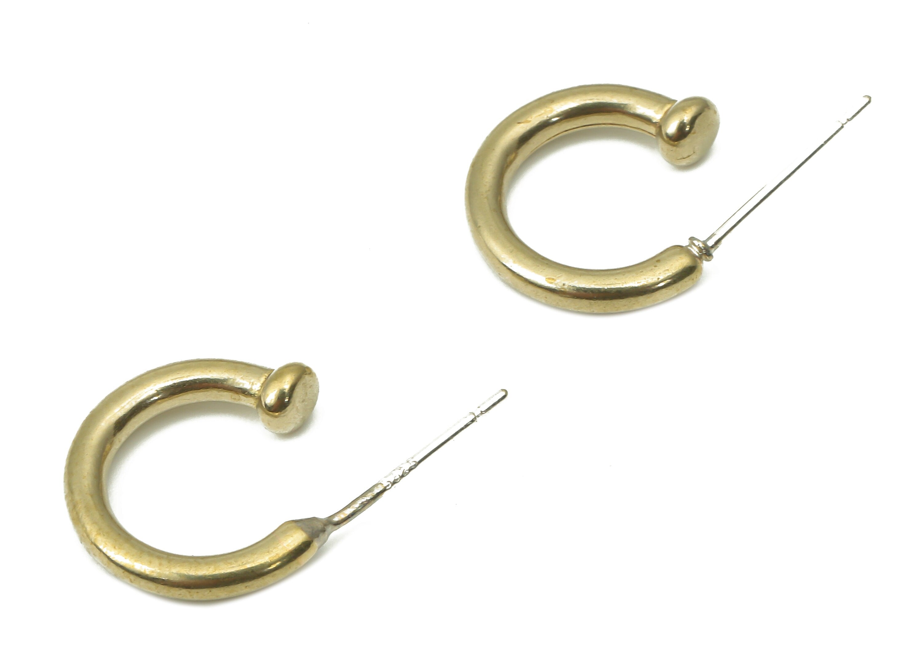 Brass C Open Hoop Earring Stud - Raw Brass C Bead Hoop Earring Post - Open Hoop Stud - Imitation Silver Stud - 13.55x12.09x3.47mm - PP7416 - DOMEDBAZAAR