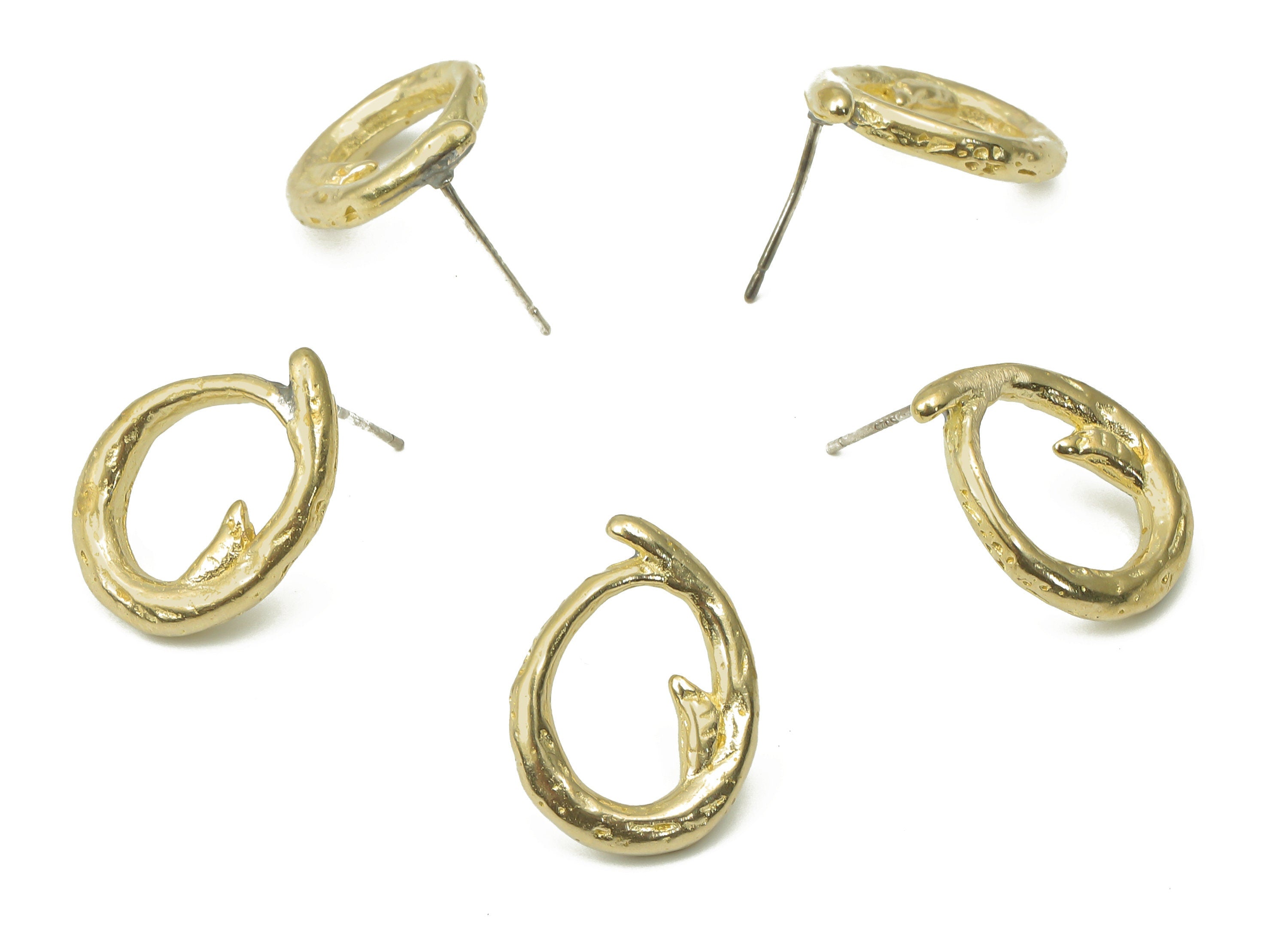 Brass Round Branch Earring Stud - Raw Brass Circle Earring Post - Imitation Silver Stud - Jewelry Supplies - 18.04x2.38x2.37mm - PP7410 - DOMEDBAZAAR