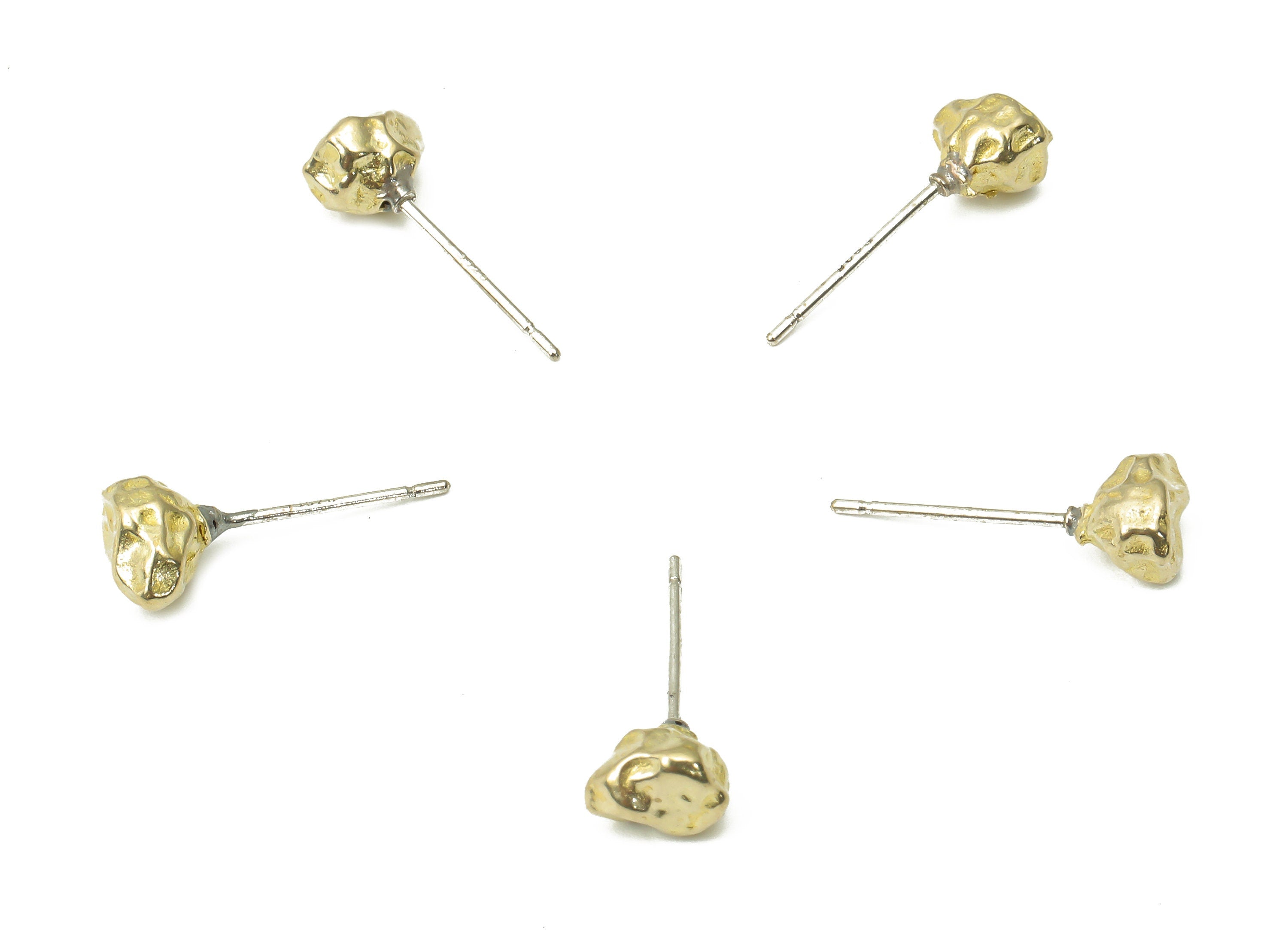 Brass Hammered Stone Earring Stud - Raw Brass Irregular Earring Post - Imitation Silver Stud - Jewelry Supplies - 6.79x5.11x4.6mm - PP7418 - DOMEDBAZAAR