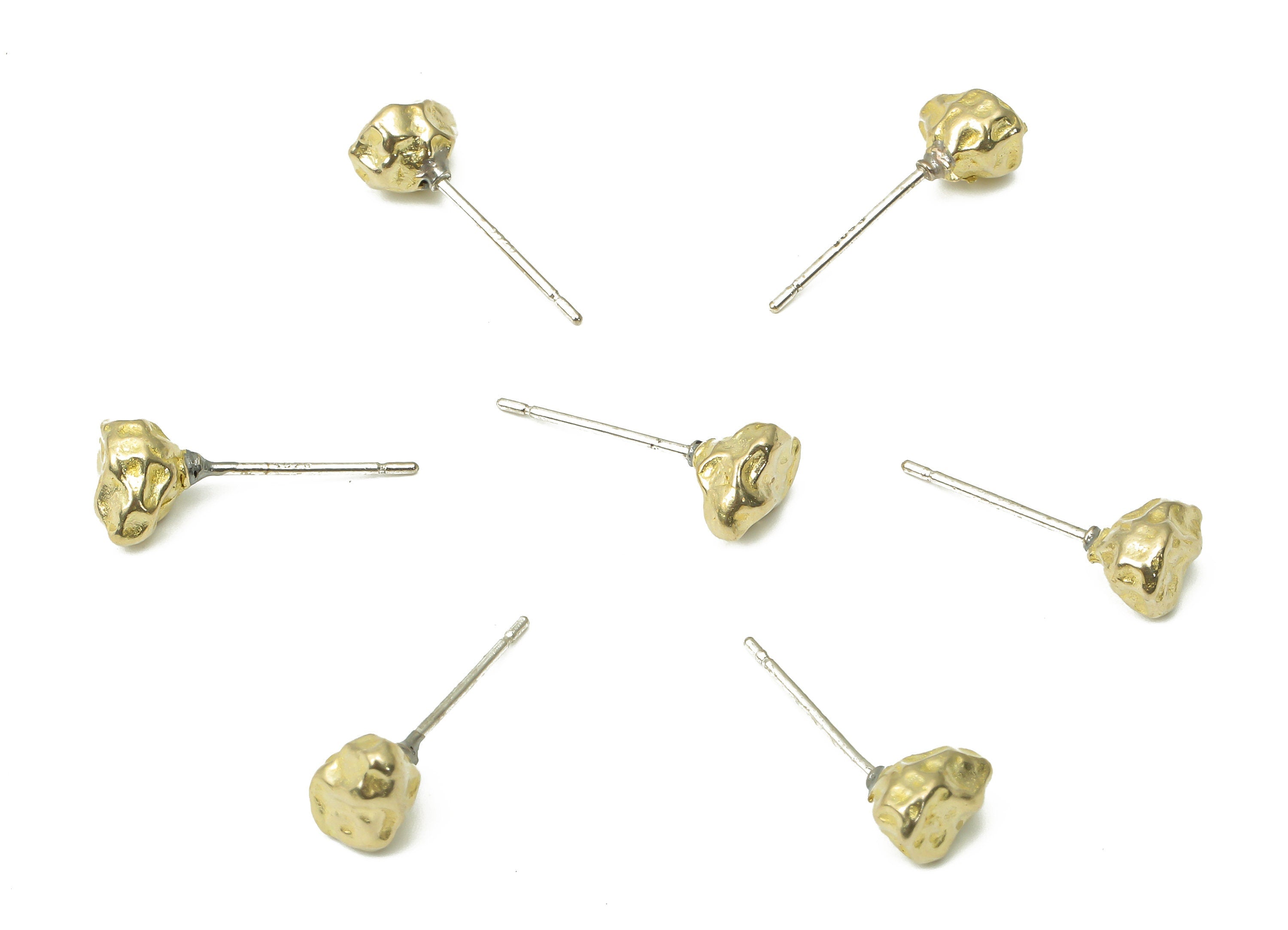 Brass Hammered Stone Earring Stud - Raw Brass Irregular Earring Post - Imitation Silver Stud - Jewelry Supplies - 6.79x5.11x4.6mm - PP7418 - DOMEDBAZAAR