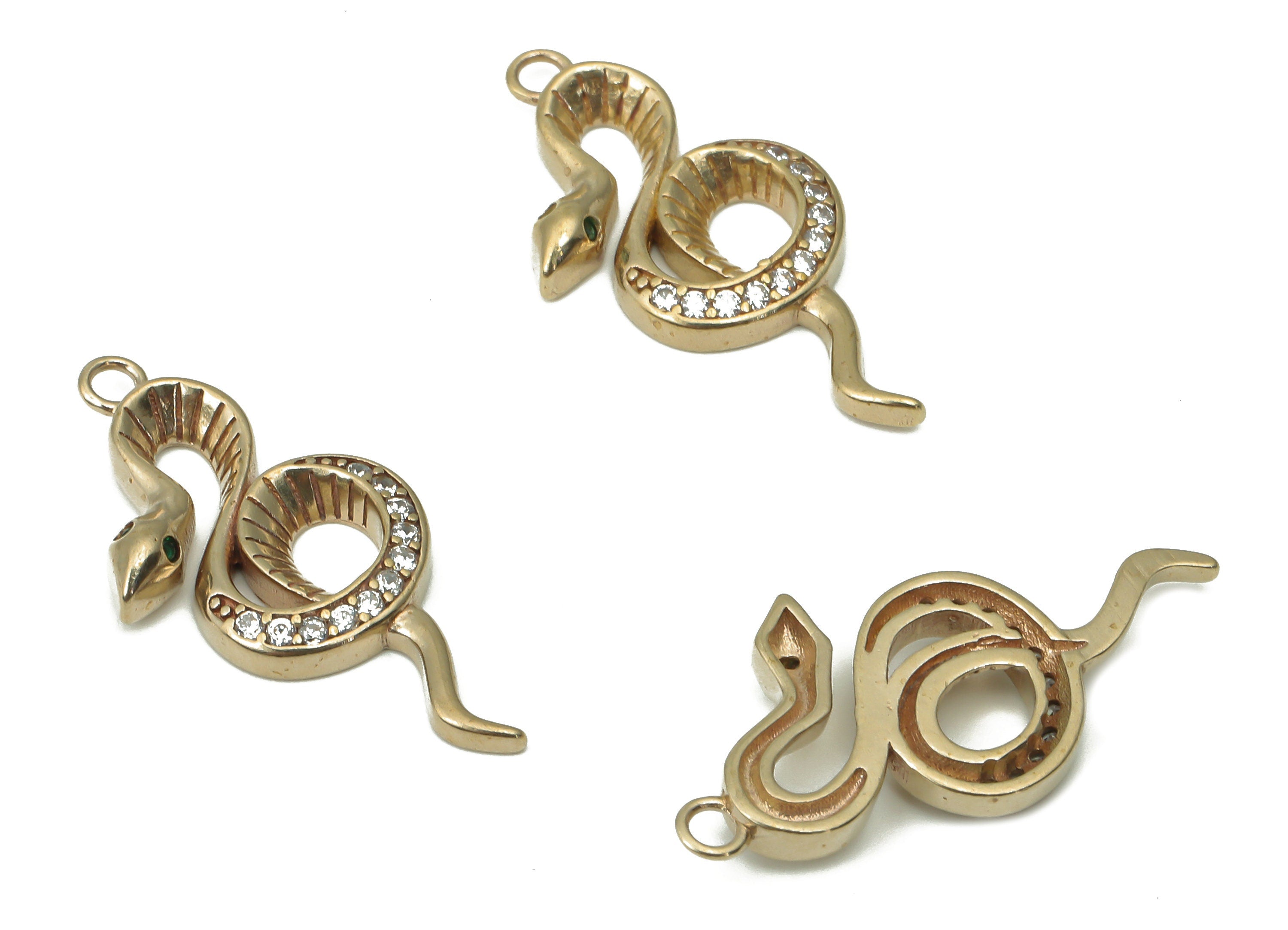 Brass Snake Earring Charms with Zircons - Raw Brass Snake Pendant - Earring Charms for Jewelry Making - 26.06x11.6x2mm - PP7428 - DOMEDBAZAAR