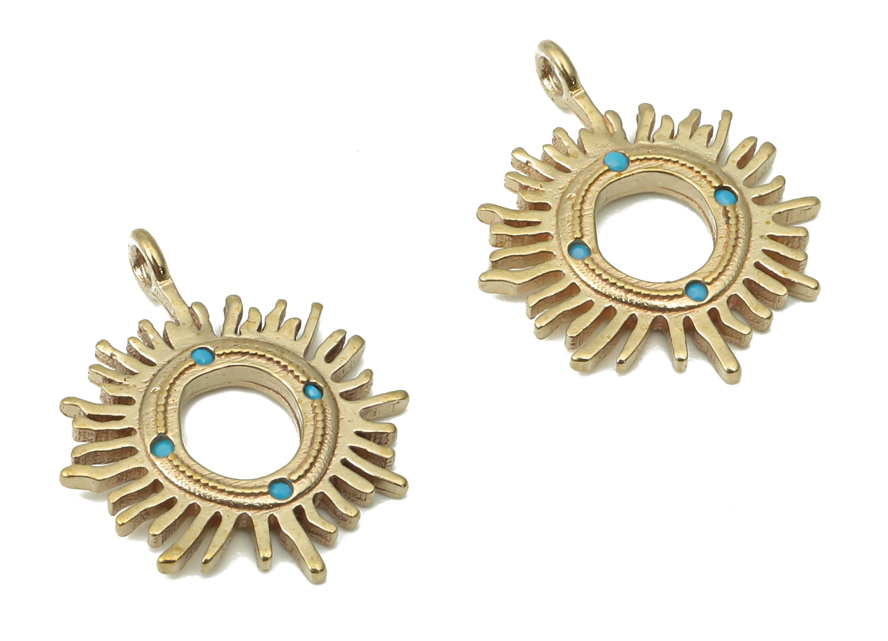 Brass Sun Earring Charms with Zircons - Raw Brass Sun Pendant - Earring Charms for Jewelry Making - 17.7x14.53x1.7mm - PP7422 - DOMEDBAZAAR