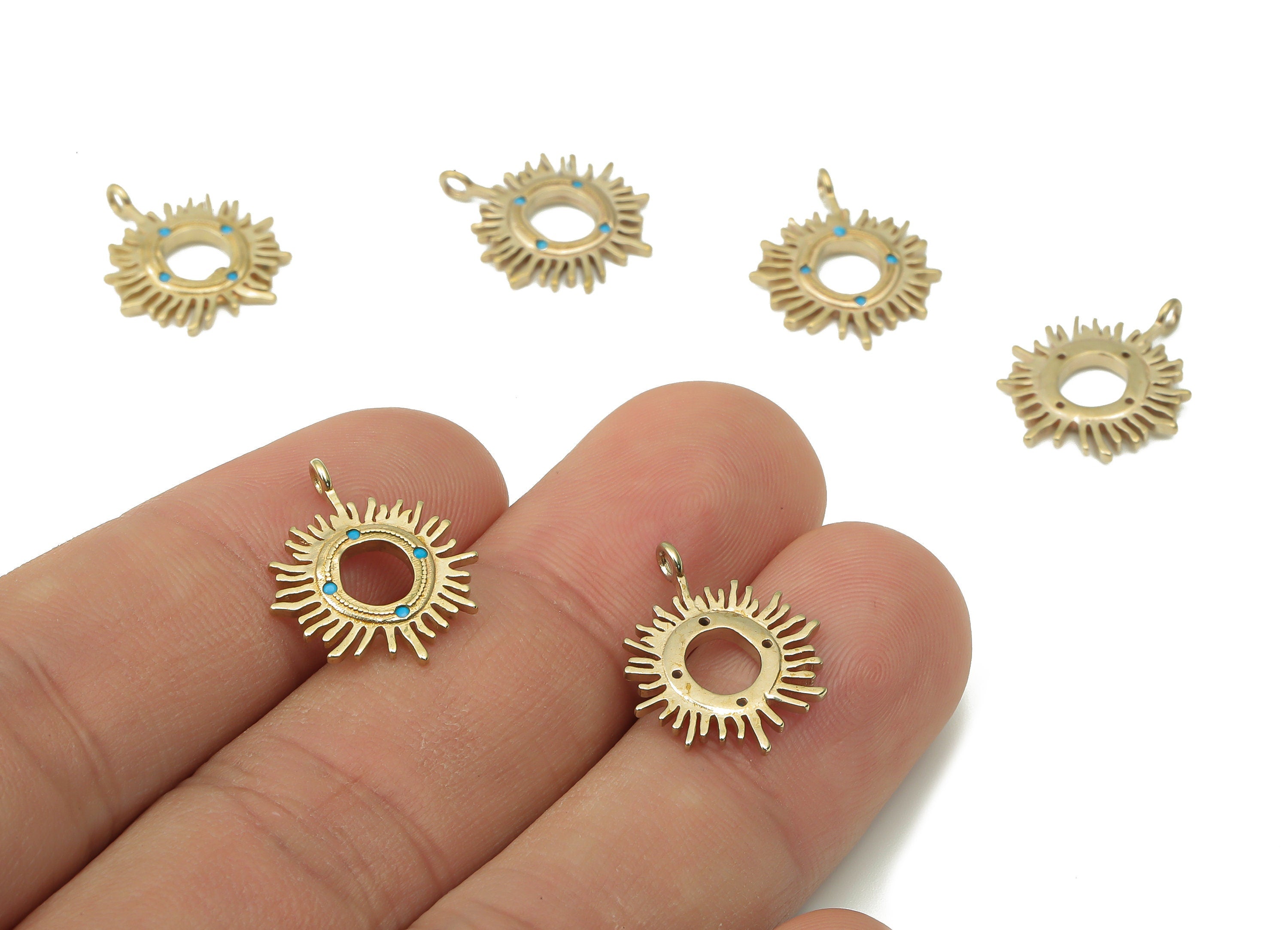 Brass Sun Earring Charms with Zircons - Raw Brass Sun Pendant - Earring Charms for Jewelry Making - 17.7x14.53x1.7mm - PP7422 - DOMEDBAZAAR