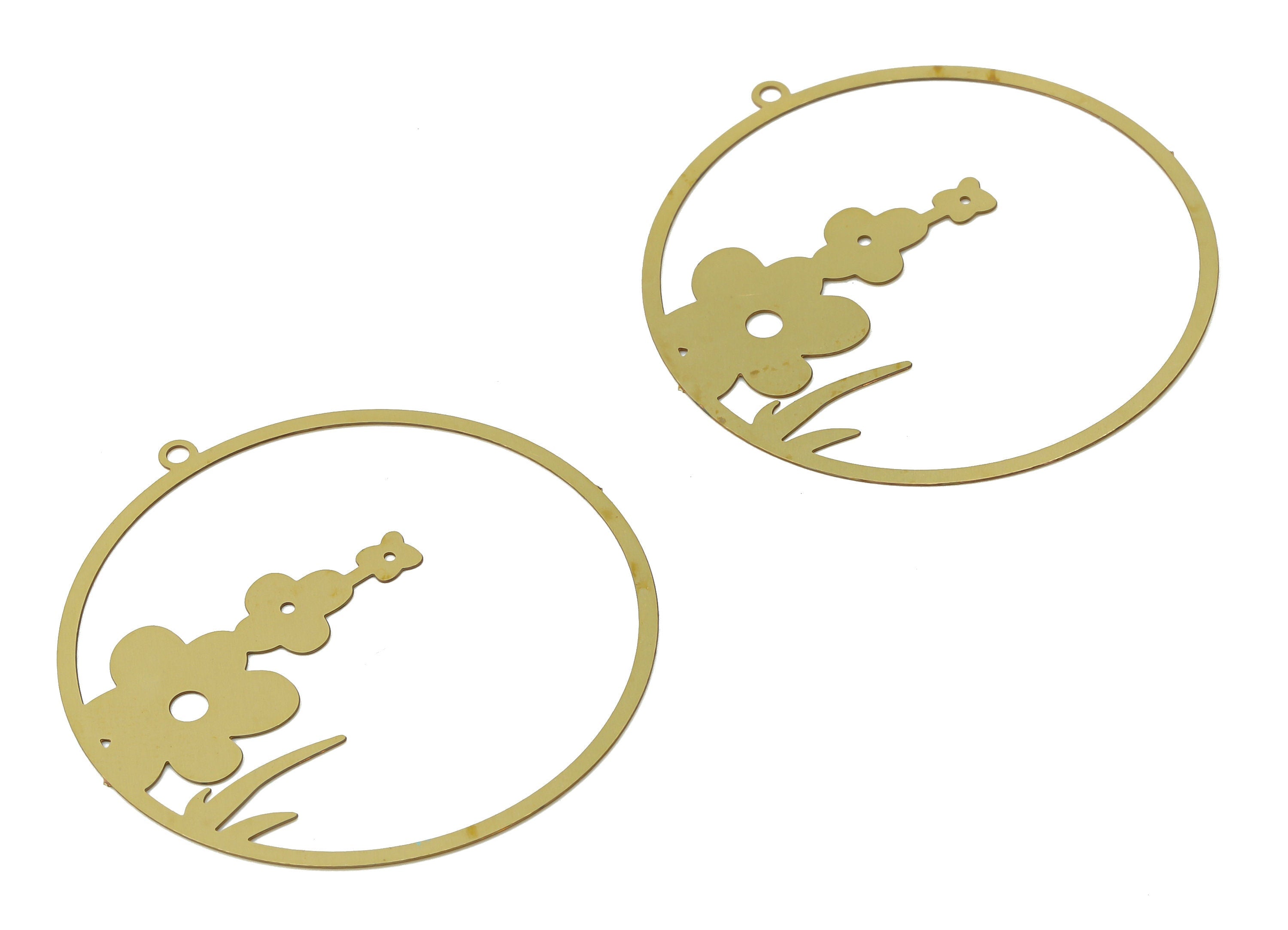 Brass Flower Grass Round Earring Charms - Raw Brass Grass Circle Pendant - Jewelry Making Supplies - 40.69x38.77x0.23mm - JJB7061 - DOMEDBAZAAR