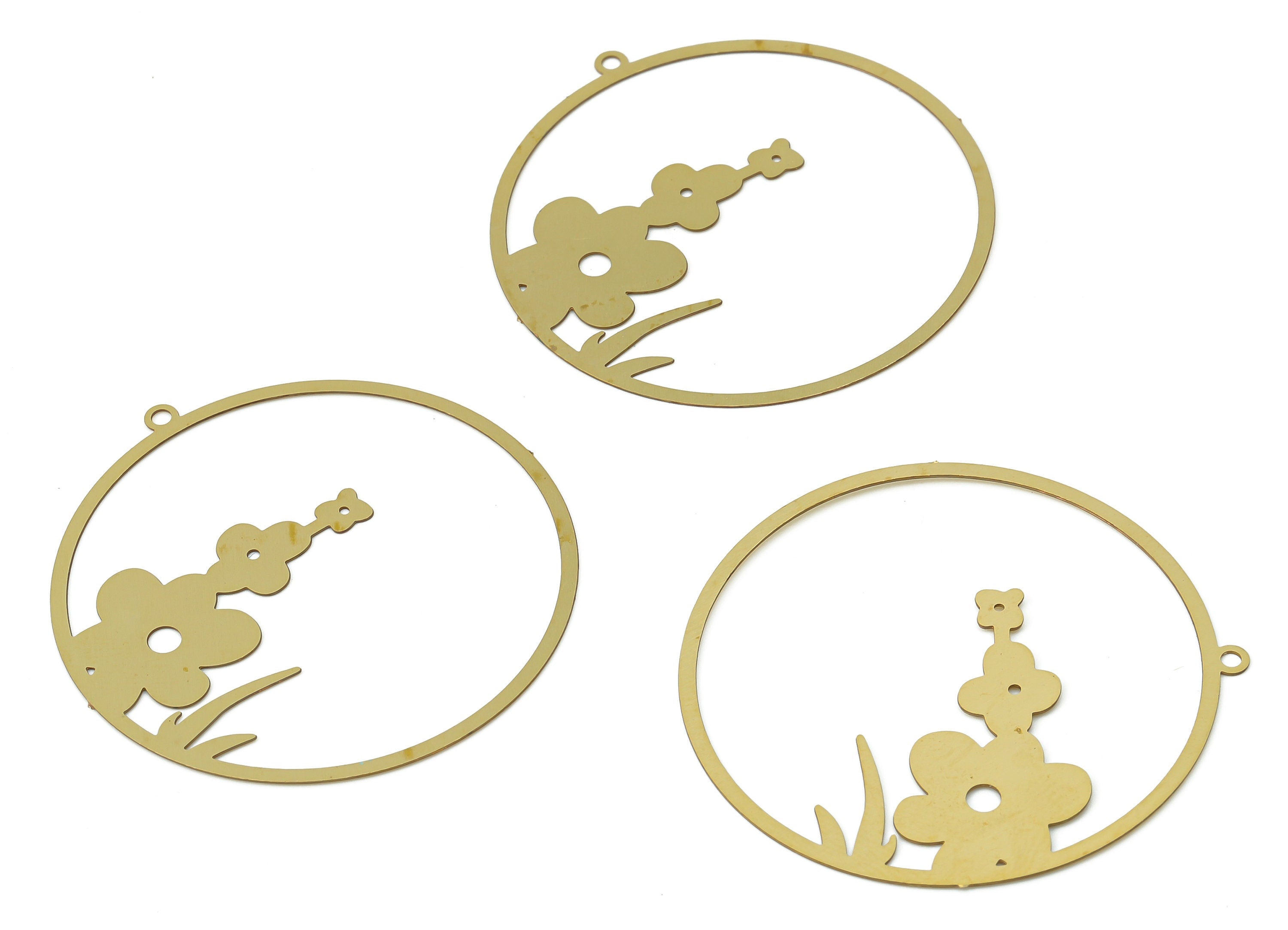 Brass Flower Grass Round Earring Charms - Raw Brass Grass Circle Pendant - Jewelry Making Supplies - 40.69x38.77x0.23mm - JJB7061 - DOMEDBAZAAR
