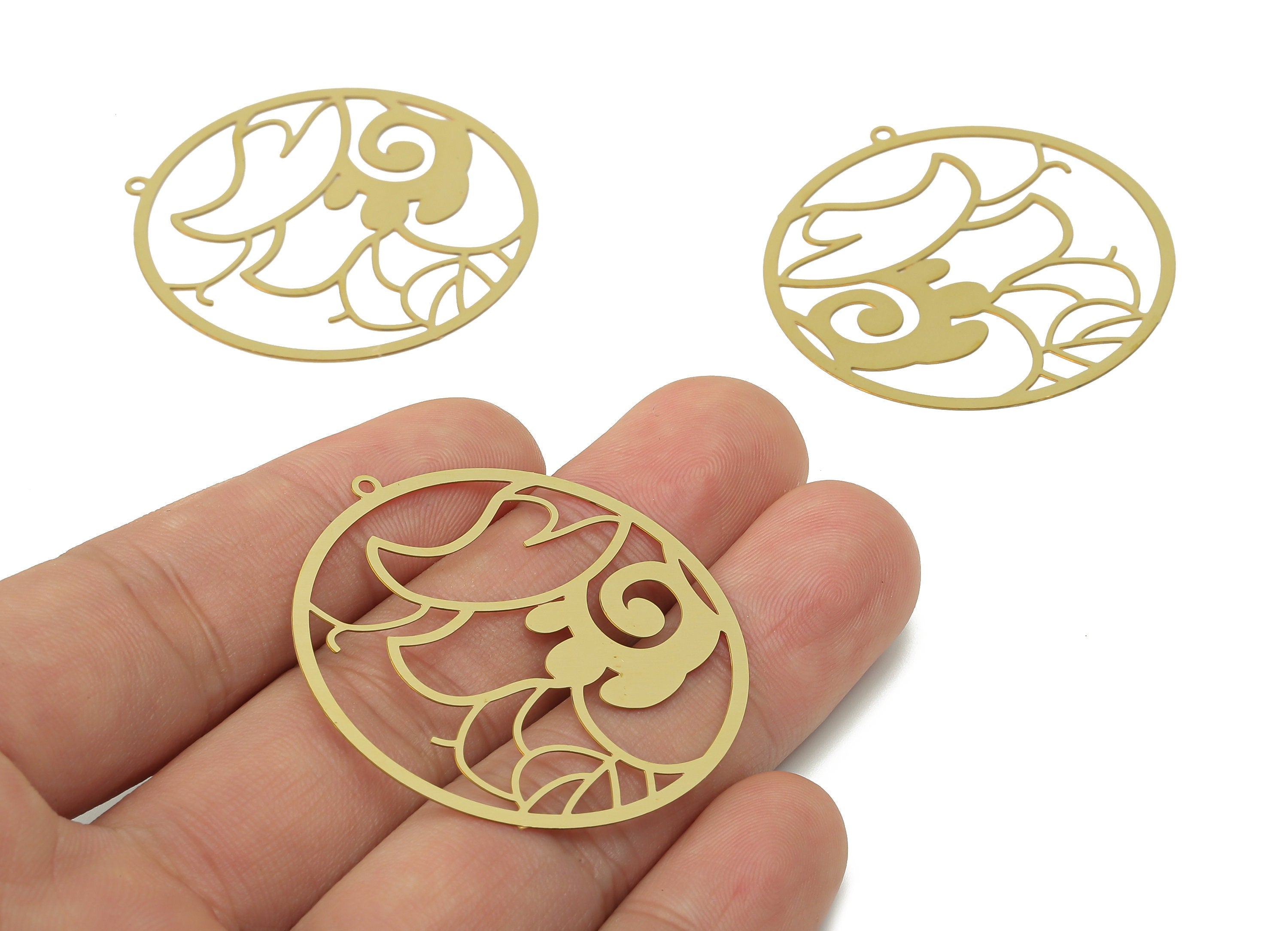 Brass Mountain Round Earring Charms - Raw Brass Leaves Circle Abstract Leafs Pendant - Jewelry Making Supplies - 42x40x0.24mm - JJB7057 - DOMEDBAZAAR