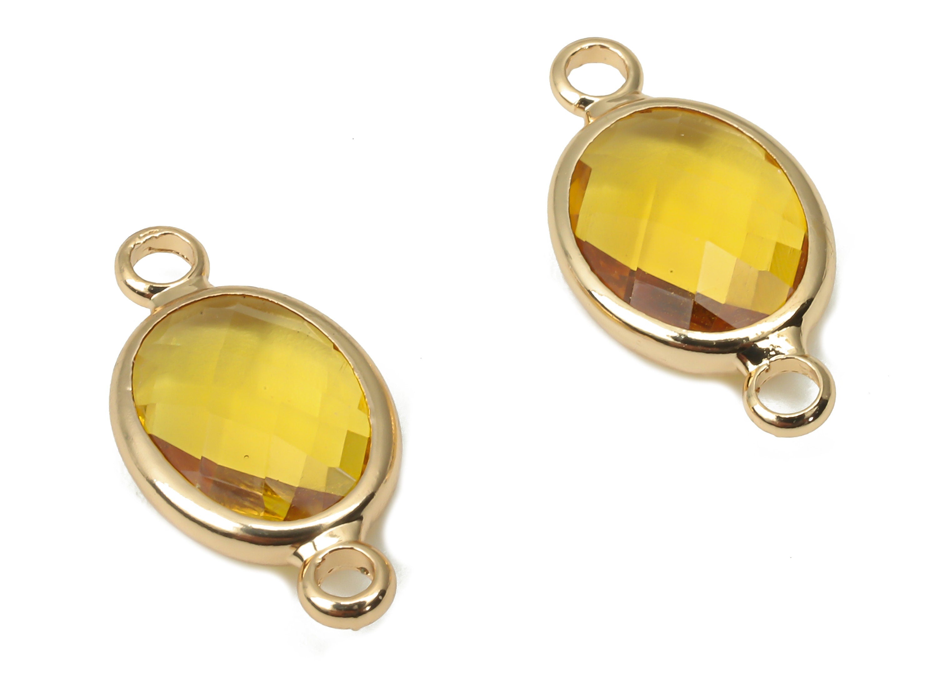 Glass Oval Earring Connectors - Yellow Brass Oval Frame Bracelet - Gold Tone Plated Brass - Faceted Glass - 16.57x8.59x3.77mm - GS1137C - DOMEDBAZAAR
