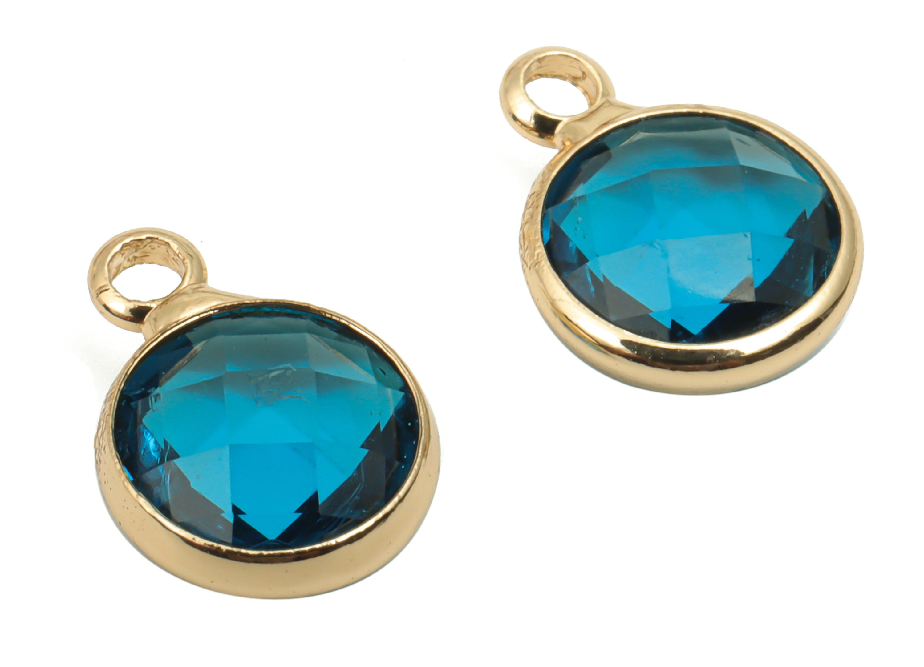 Glass Round Earring Charms With Loop - Brass Circle Frame Pendant - Gold Tone Plated Brass - Faceted Glass - 11.59x8.72x3.75mm - GS1120B - DOMEDBAZAAR