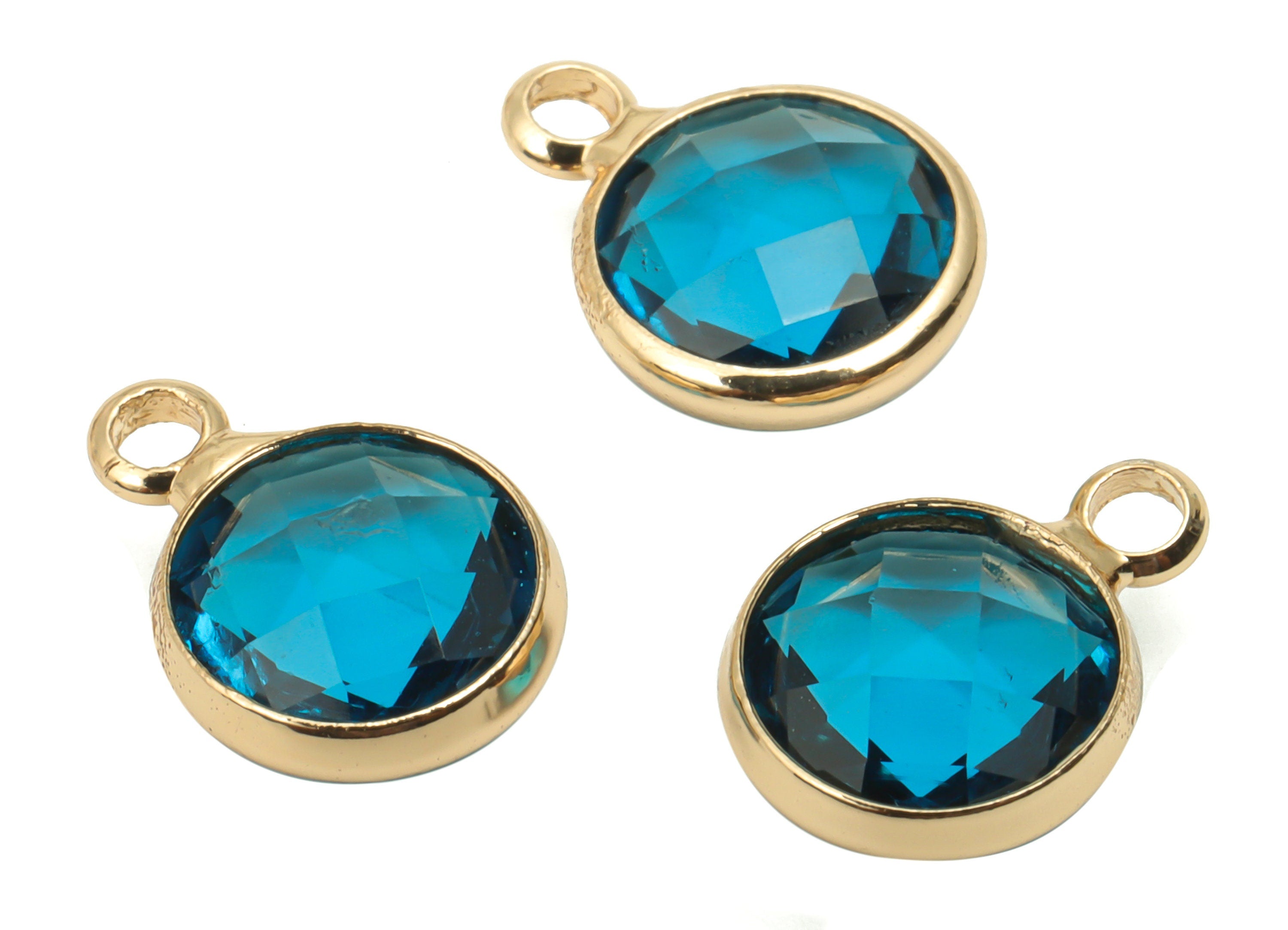 Glass Round Earring Charms With Loop - Brass Circle Frame Pendant - Gold Tone Plated Brass - Faceted Glass - 11.59x8.72x3.75mm - GS1120B - DOMEDBAZAAR