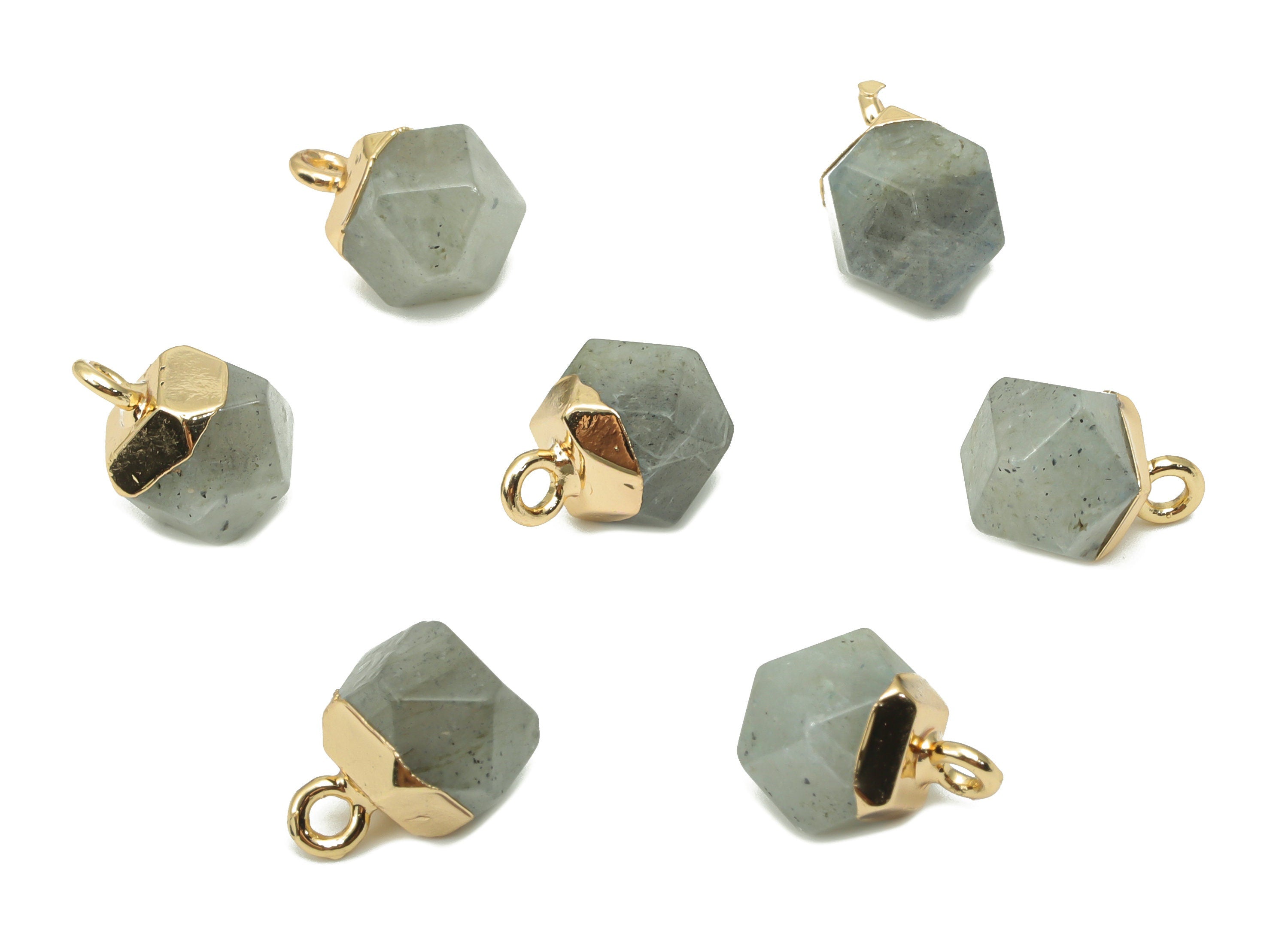 Labradorite Hexagon Earring Charms - Iron Hexagon Pendant - Faceted Natural Stone - Gold Tone Plated Iron – 11.56x7.96x7.96mm – NS1849D - DOMEDBAZAAR