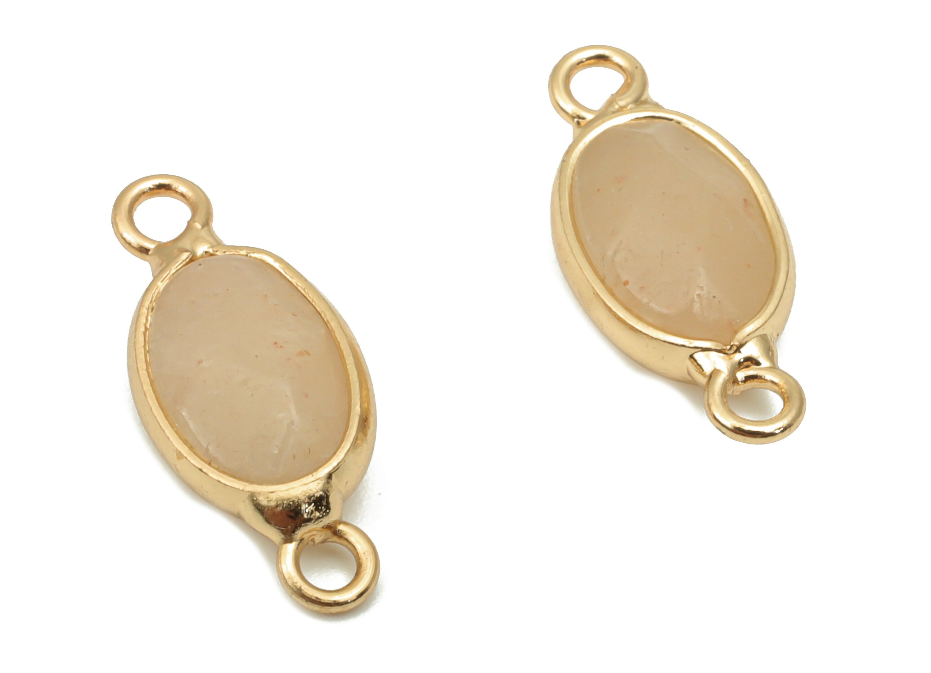 Rose Quartz Crystal Faceted Oval Earring Connectors - Brass Oval Bracelet - Natural Stone - Gold Tone Plated Brass – 19.72x8x6mm – NS1755B - DOMEDBAZAAR
