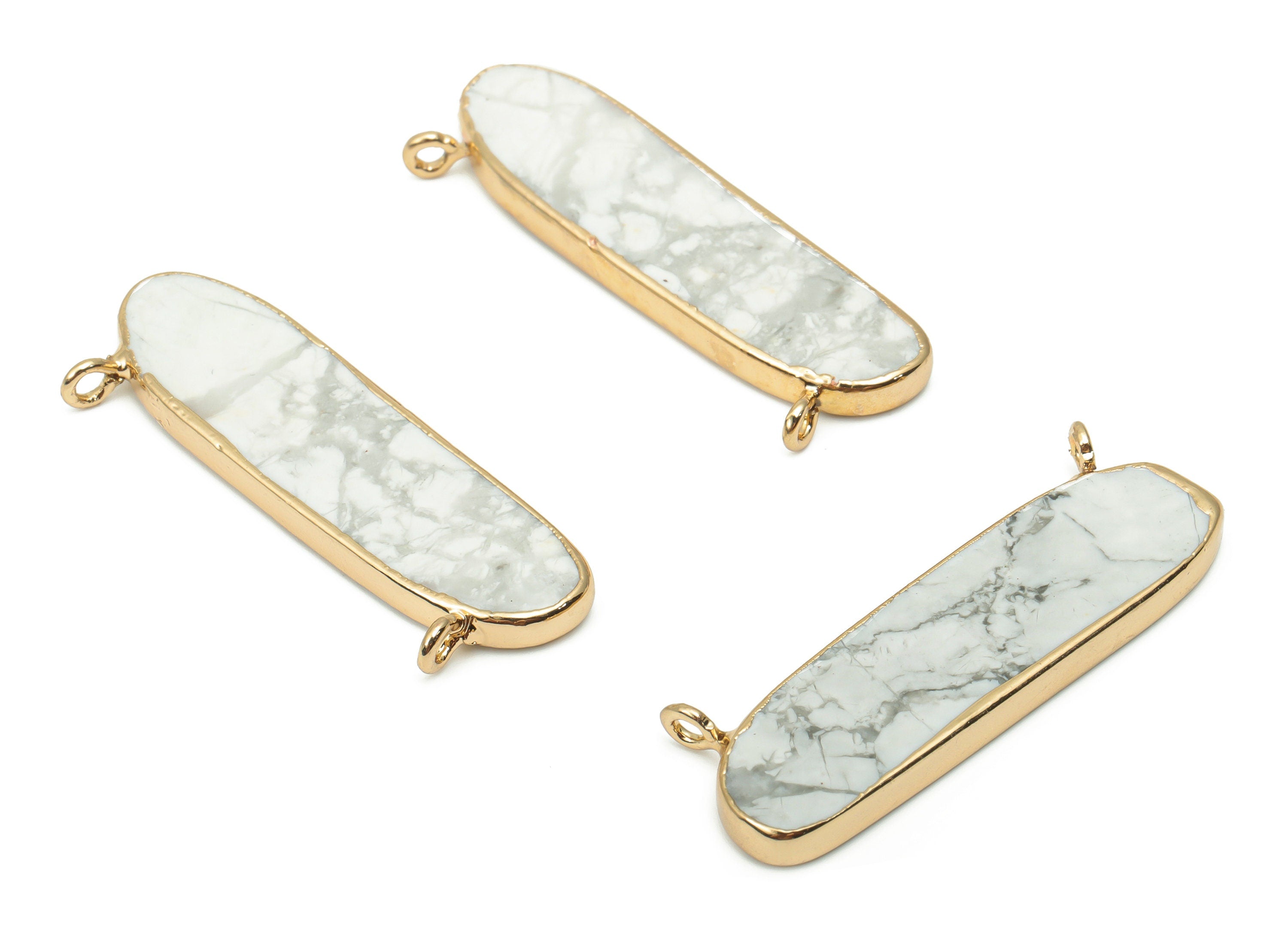 Howlite Long Oval Earring Connectors - Iron Oval Charms and Pendant - Natural Stone - Gold Tone Plated Iron – 40.76x14.9x2.95mm – NS1759 - DOMEDBAZAAR
