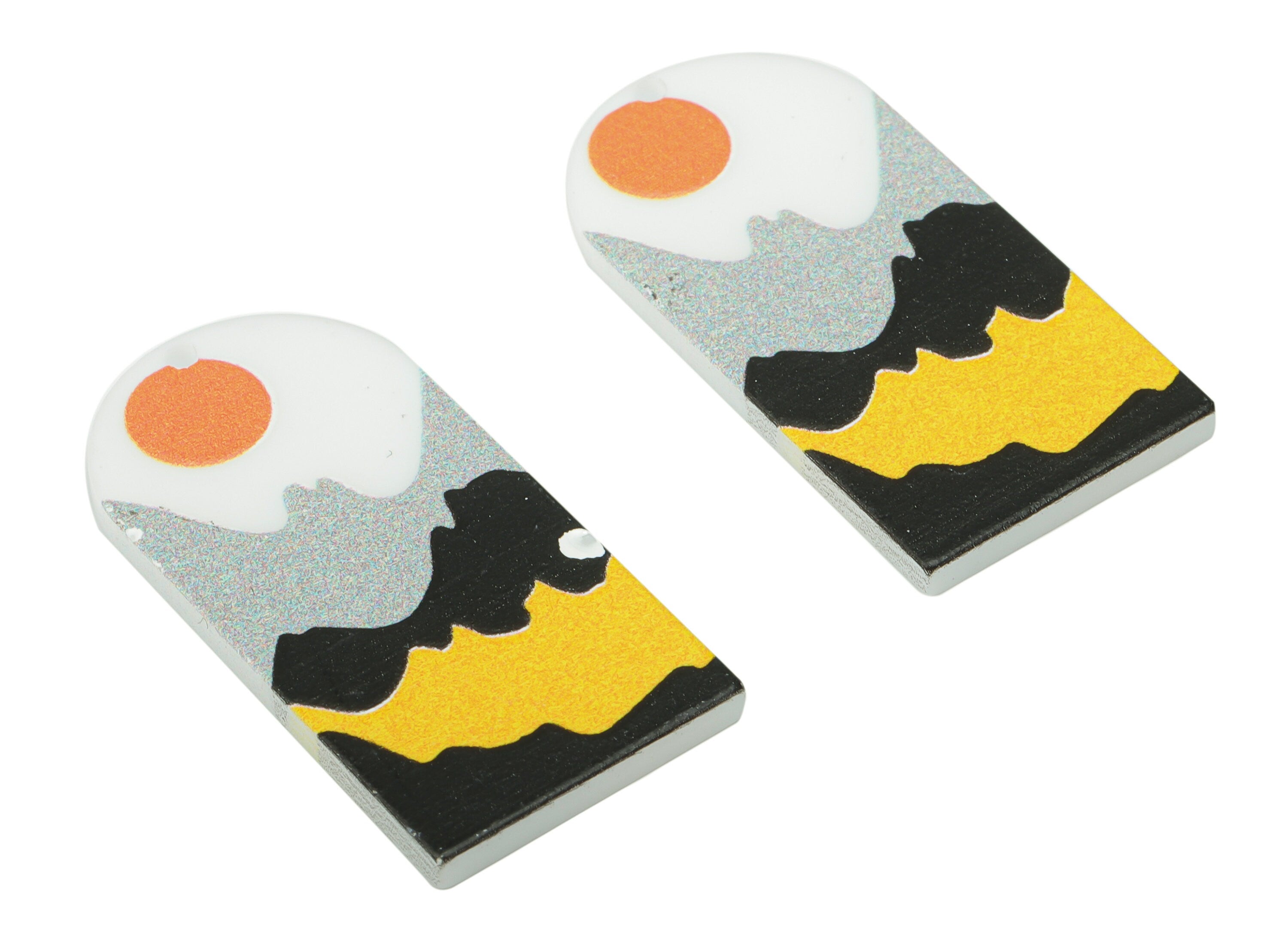 Acrylic Domed Sun Earring Charms - Acrylic D Mountain Pendant - Printing Textured - Jewelry Making Supplies - 35.57x17.77x2.37mm - AC2483B - DOMEDBAZAAR