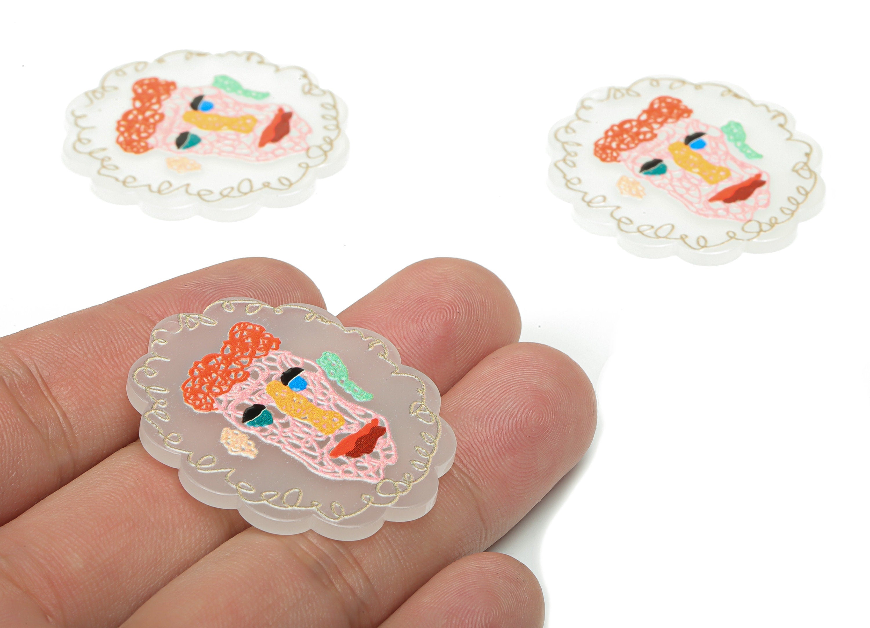 Acrylic Abstract Face Earring Charms - Acrylic Face Flower Pendant - Printing Textured - Jewelry Supplies - 39.24x34.12x2.33mm - AC2476B - DOMEDBAZAAR