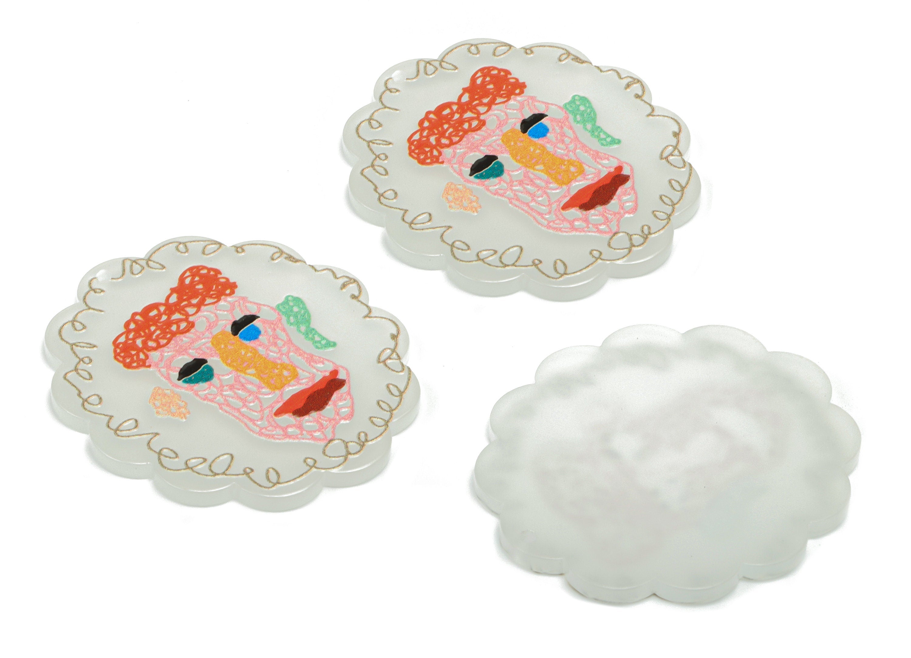 Acrylic Abstract Face Earring Charms - Acrylic Face Flower Pendant - Printing Textured - Jewelry Supplies - 39.24x34.12x2.33mm - AC2476B - DOMEDBAZAAR