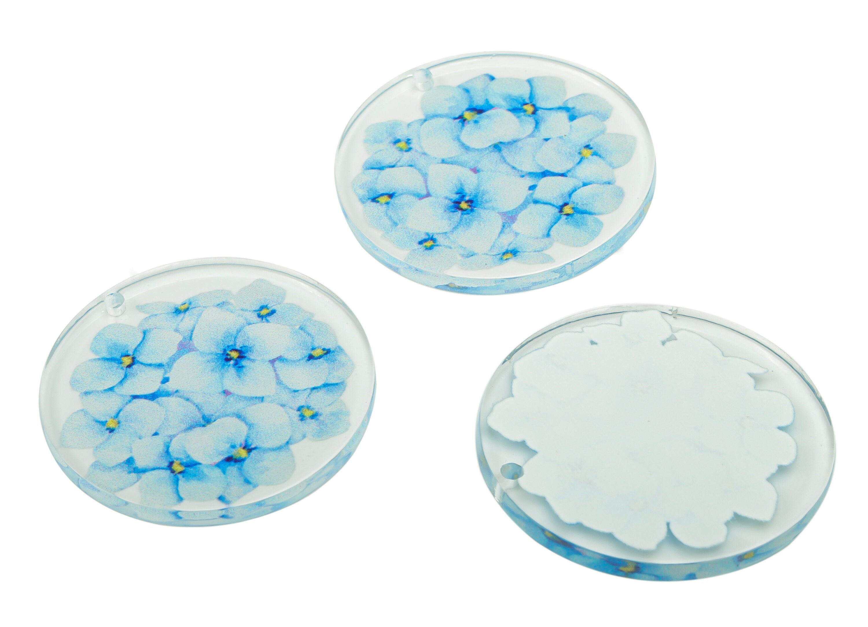 Acrylic Round Flower Earring Charms - Acrylic Flower Circle Pendant - Printing Textured - Jewelry Supplies - 29.81x29.81x2.28mm - AC2484C - DOMEDBAZAAR