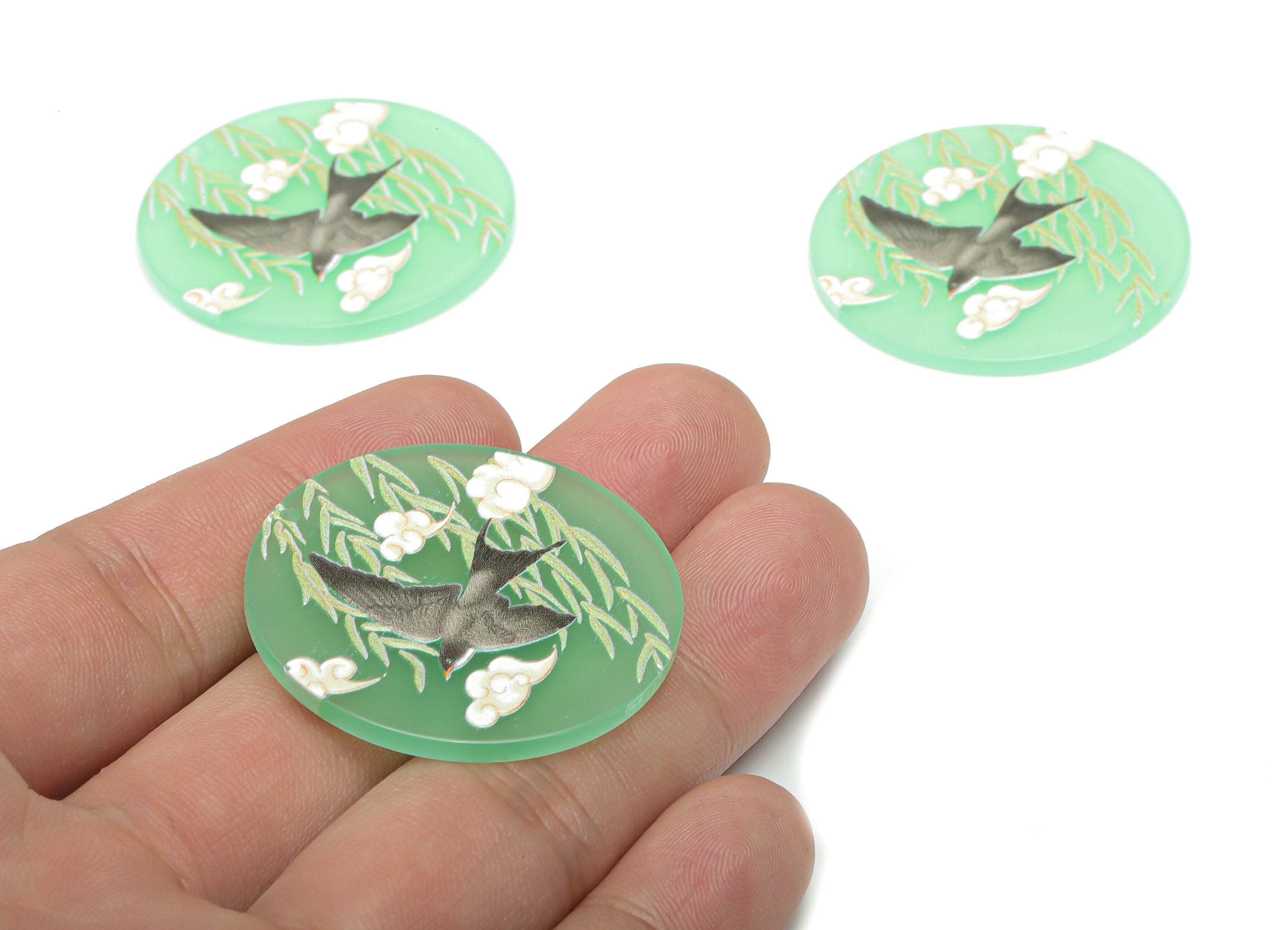 Acrylic Round Warbler Willow Earring Charms - Acrylic Cloud Circle Pendant - Printing Textured - Jewelry Supplies - 37.6x37.6x2.3mm- AC2477B - DOMEDBAZAAR