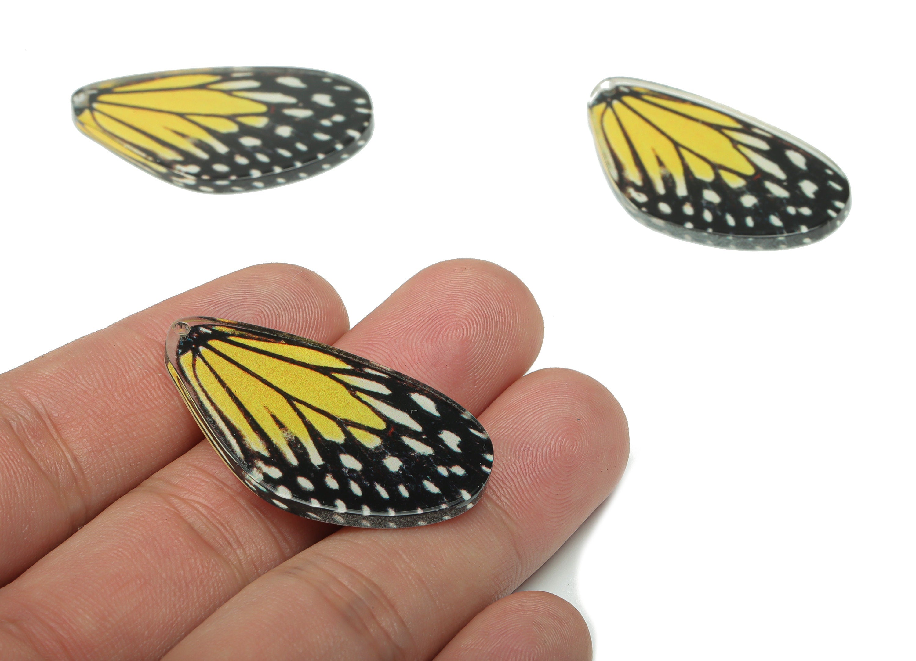 Acrylic Butterfly Wings Earring Charms - Acrylic Bubble Wing Pendant - Printing Textured - Jewelry Supplies - 39.55x19.48x2.21mm - AC2474C - DOMEDBAZAAR