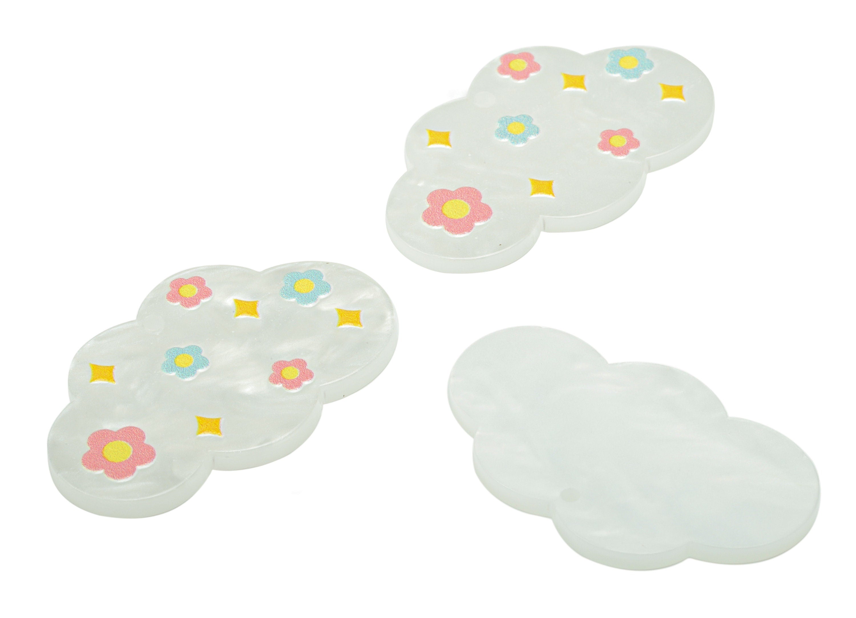Acrylic Cloud Flower Plant Earring Charms - Ivory Acrylic Cloud Star Pendant - Printing Textured - 37.53x22.61x2.51mm - AC2482A - DOMEDBAZAAR