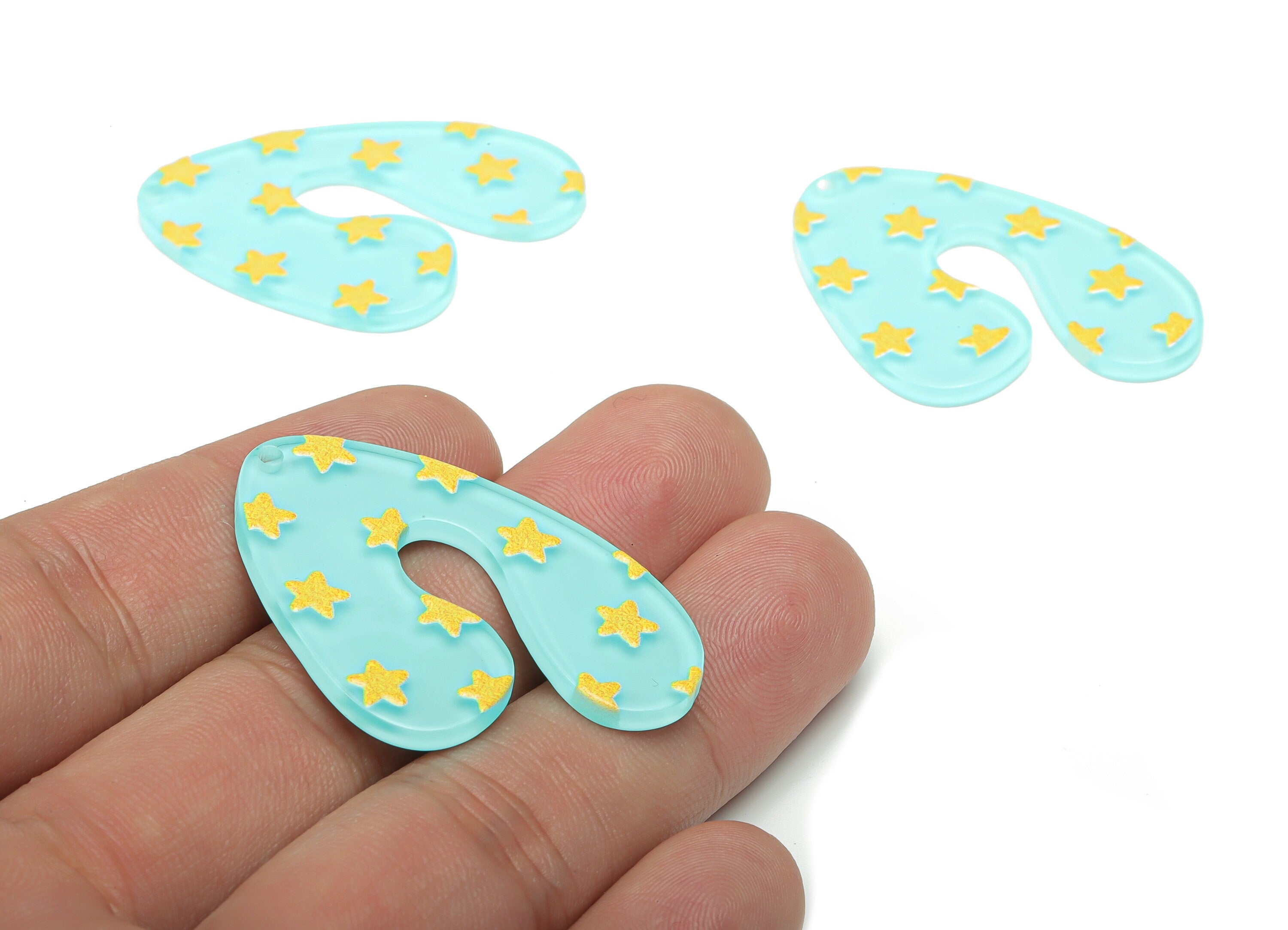 Acrylic U Star Earring Charms - Acrylic Star U Pendant - Printing Textured - Jewelry Making Supplies - 40.49x30x2.42mm - AC2469A - DOMEDBAZAAR