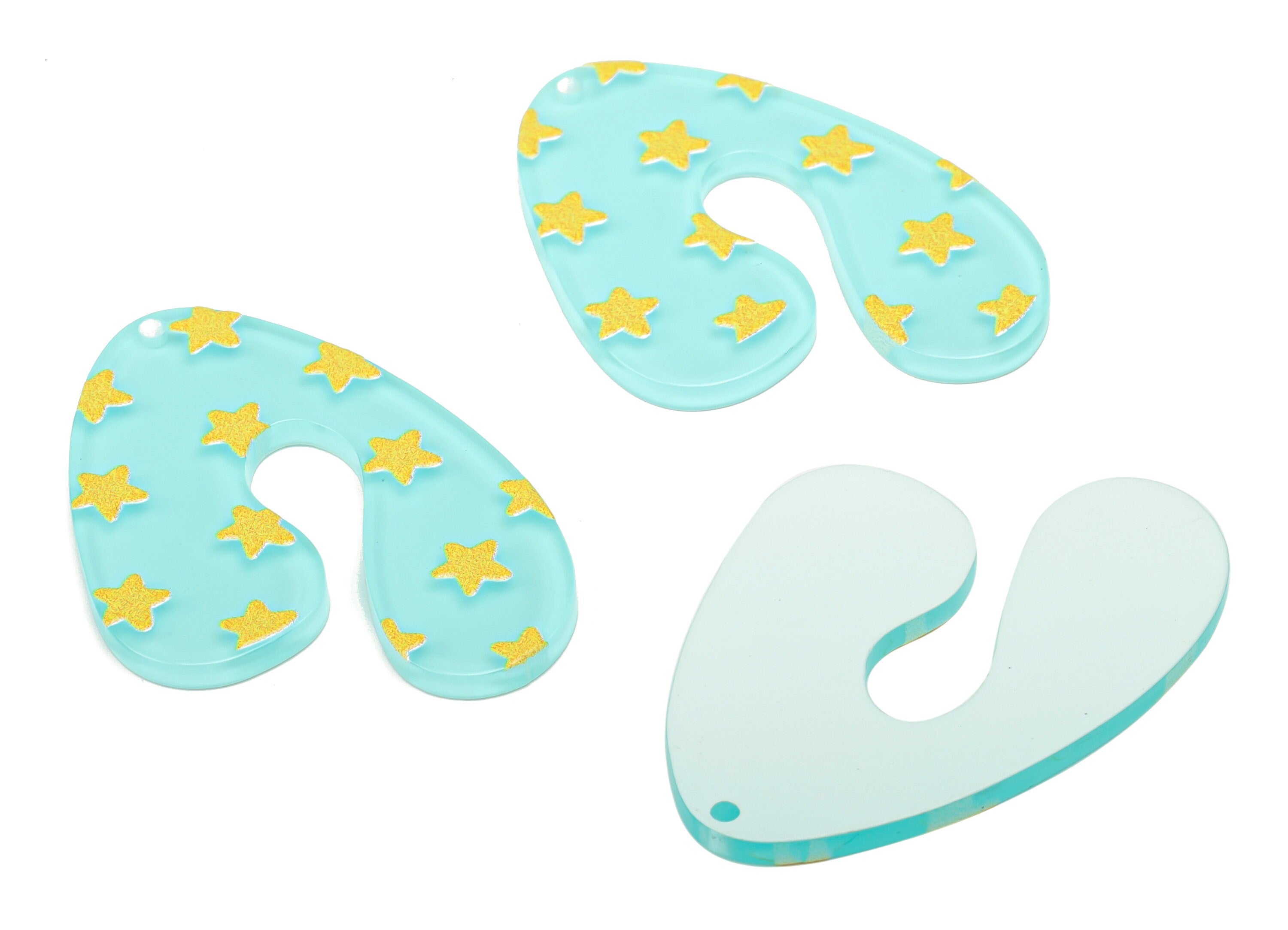 Acrylic U Star Earring Charms - Acrylic Star U Pendant - Printing Textured - Jewelry Making Supplies - 40.49x30x2.42mm - AC2469A - DOMEDBAZAAR