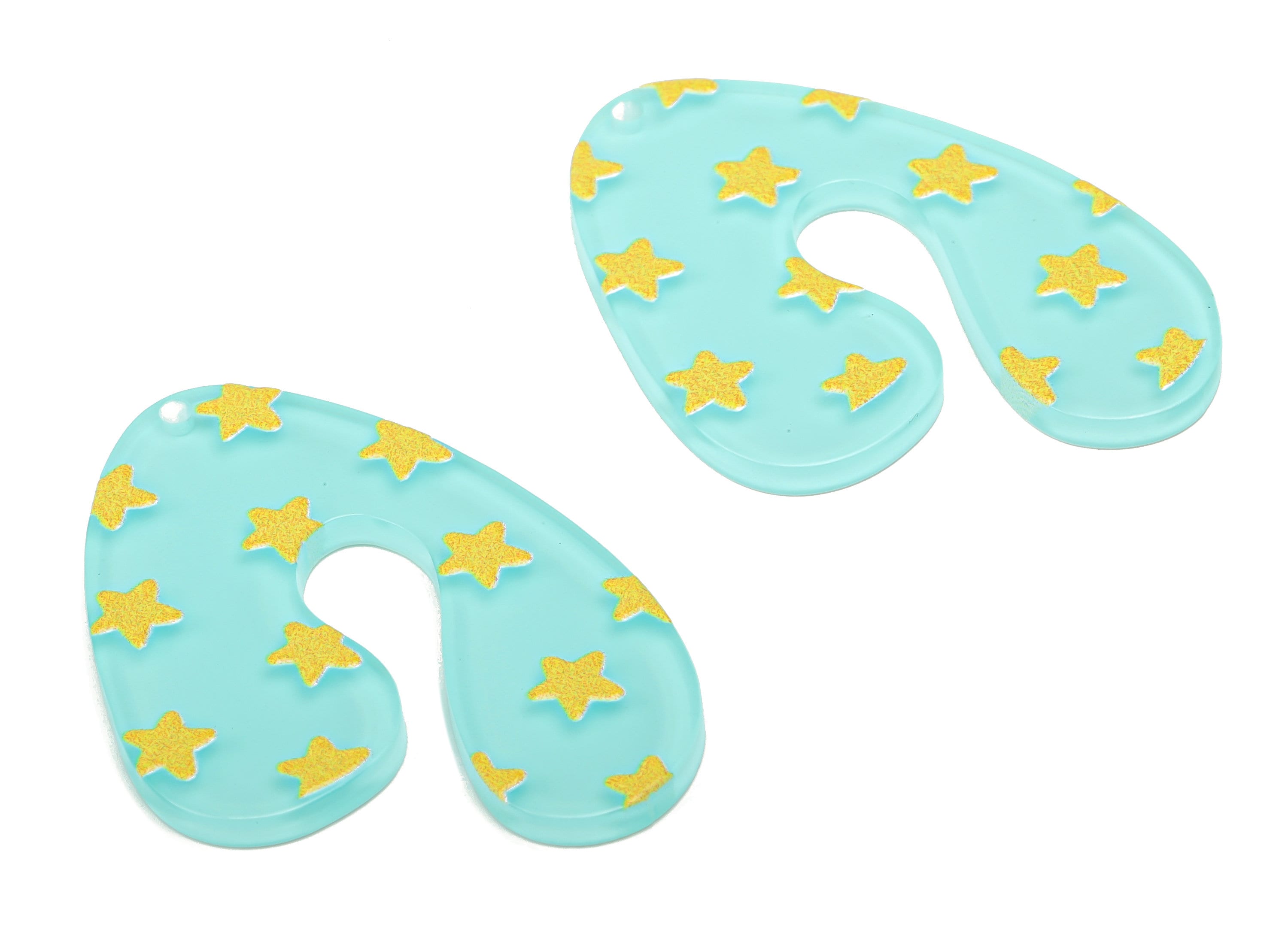 Acrylic U Star Earring Charms - Acrylic Star U Pendant - Printing Textured - Jewelry Making Supplies - 40.49x30x2.42mm - AC2469A - DOMEDBAZAAR