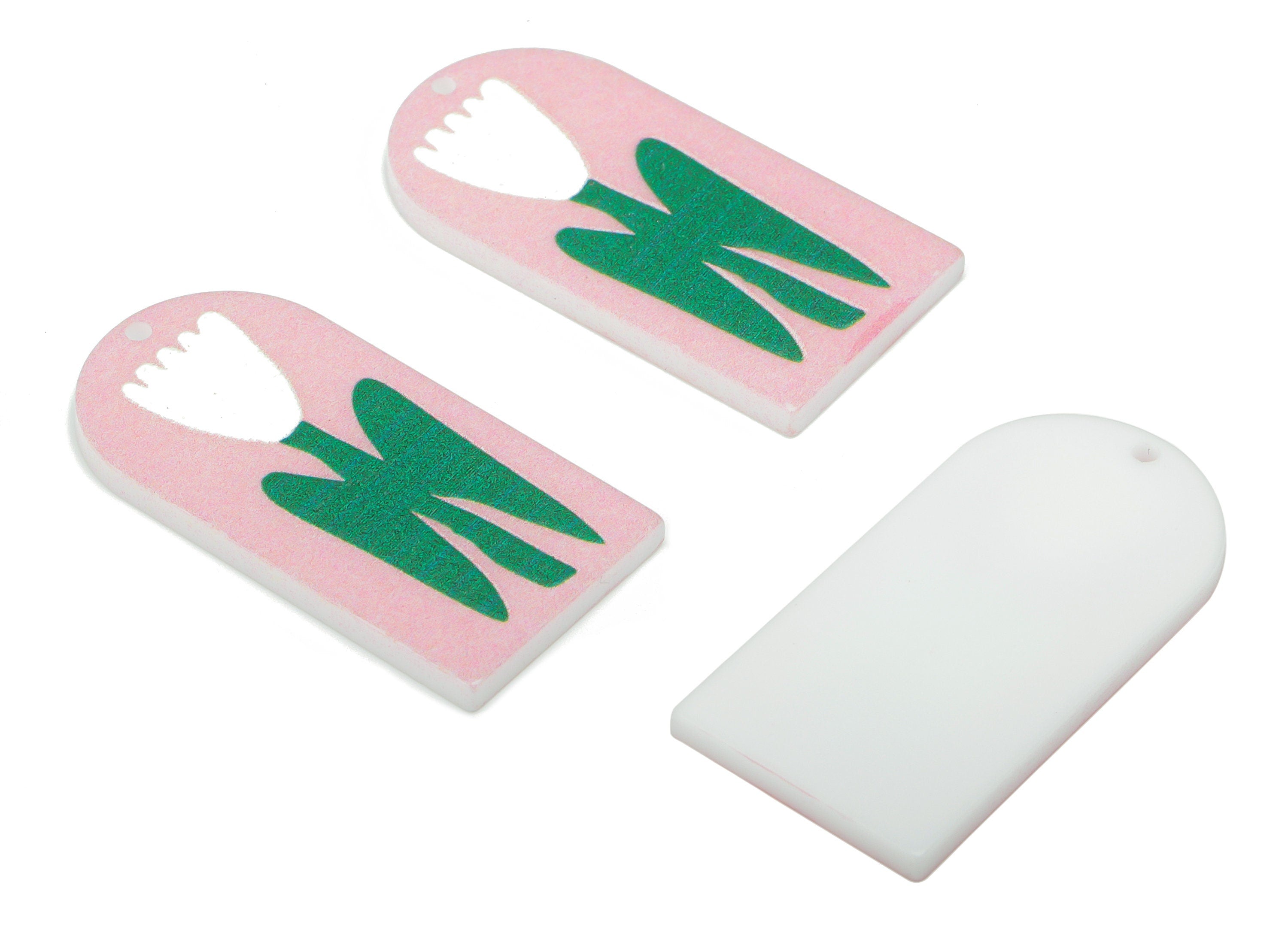 Acrylic Domed Flower Earring Charms - Acrylic D Leaf Pendant - Printing Textured - Jewelry Making Supplies - 35.57x17.77x2.37mm - AC2483A - DOMEDBAZAAR