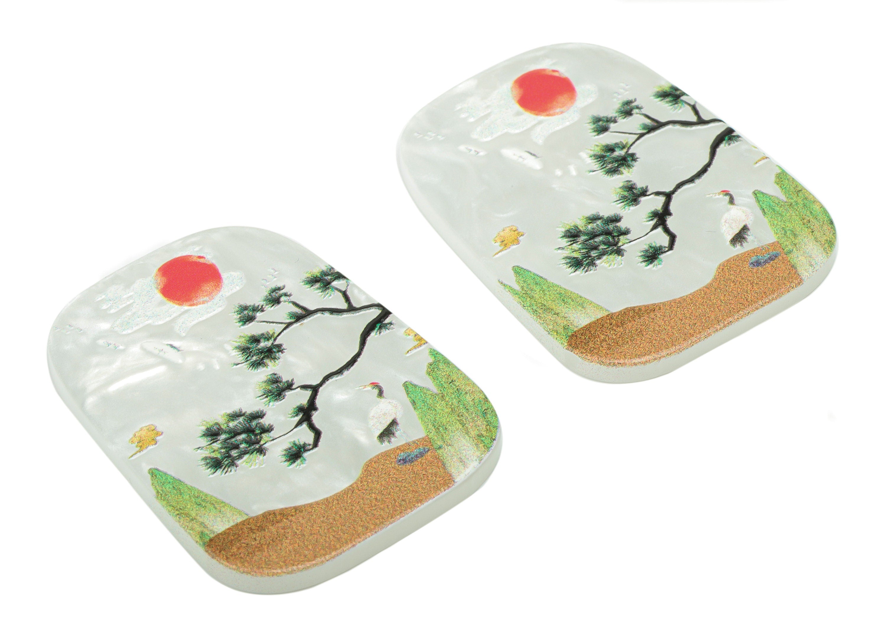 Acrylic Rectangle Sun Pine Tree Earring Charms - Acrylic Crane Cloud Mountain Pendant - Printing Textured - 39.53x29.48x2.41mm - AC2478B - DOMEDBAZAAR