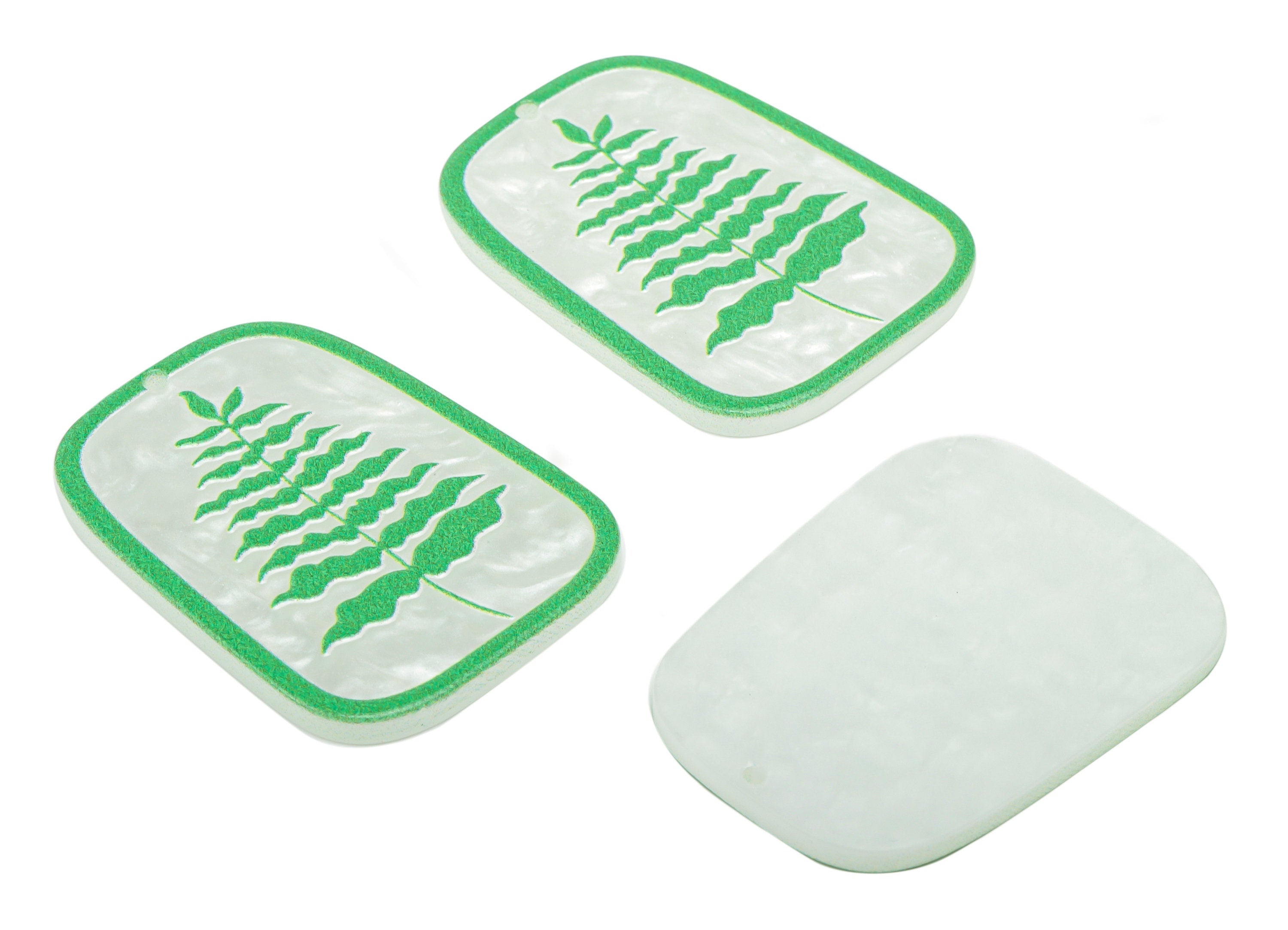 Acrylic Rectangle Pine Tree Leaf Earring Charms - Ivory Acrylic Leaves Rectangle Pendant - Printing Textured - 40x30x2mm - AC2478A - DOMEDBAZAAR