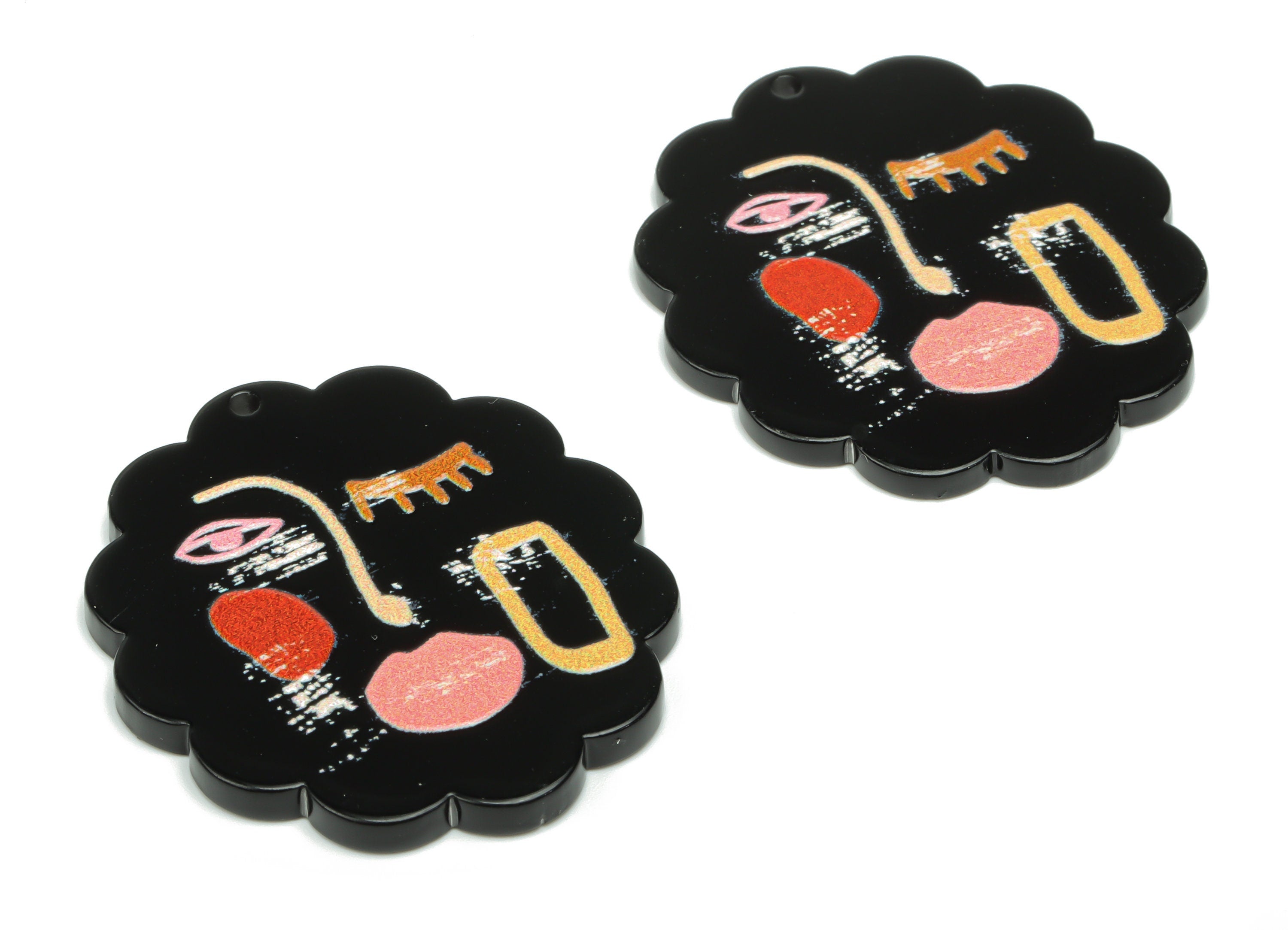 Acrylic Abstract Face Earring Charms - Acrylic Face Flower Pendant - Printing Textured - Jewelry Supplies - 39.24x34.12x2.33mm - AC2476A - DOMEDBAZAAR