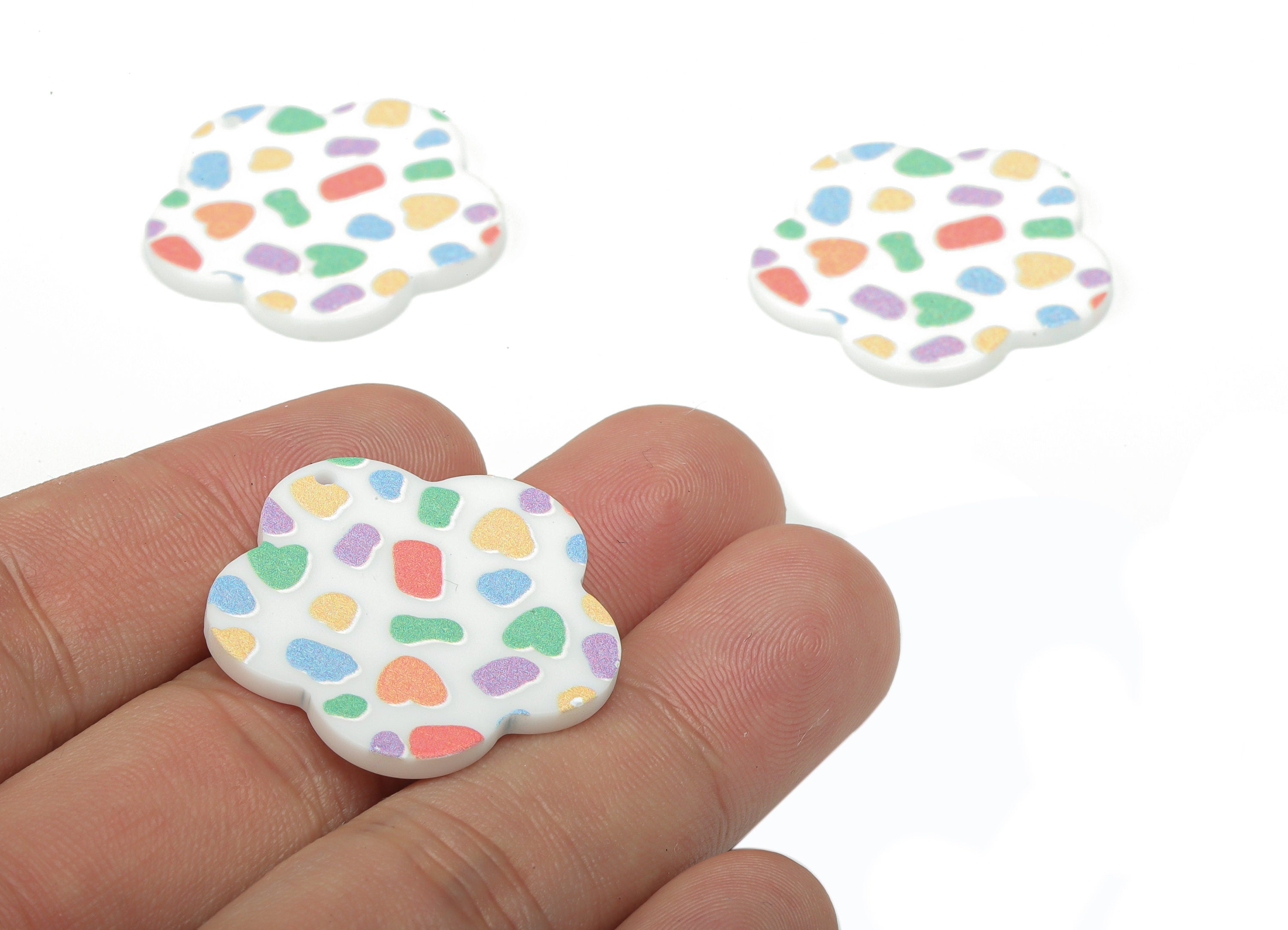 Acrylic Pattern Flower Earring Charms - Acrylic Flower Pendant - Printing Textured - Jewelry Making Supplies - 29.51x29x1.86mm - AC2479C - DOMEDBAZAAR